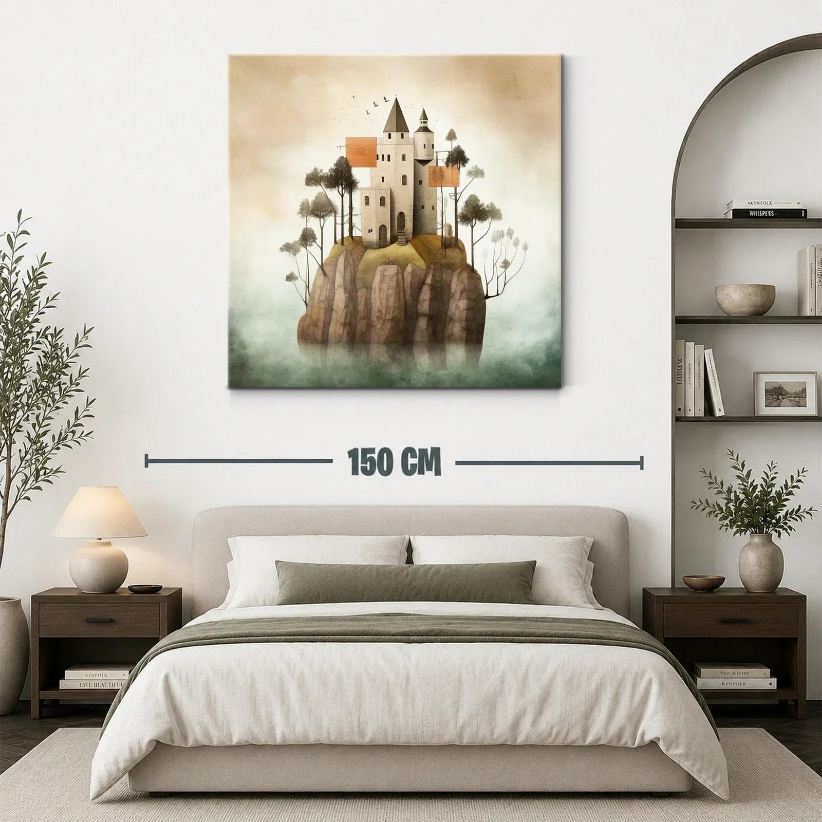 Castillo en isla rocosa con árboles y cielo brumoso — miniatura 3