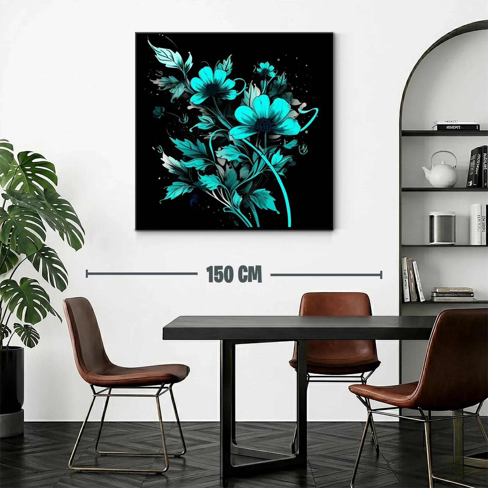Flores vibrantes en tonos turquesa sobre fondo negro — miniatura 2