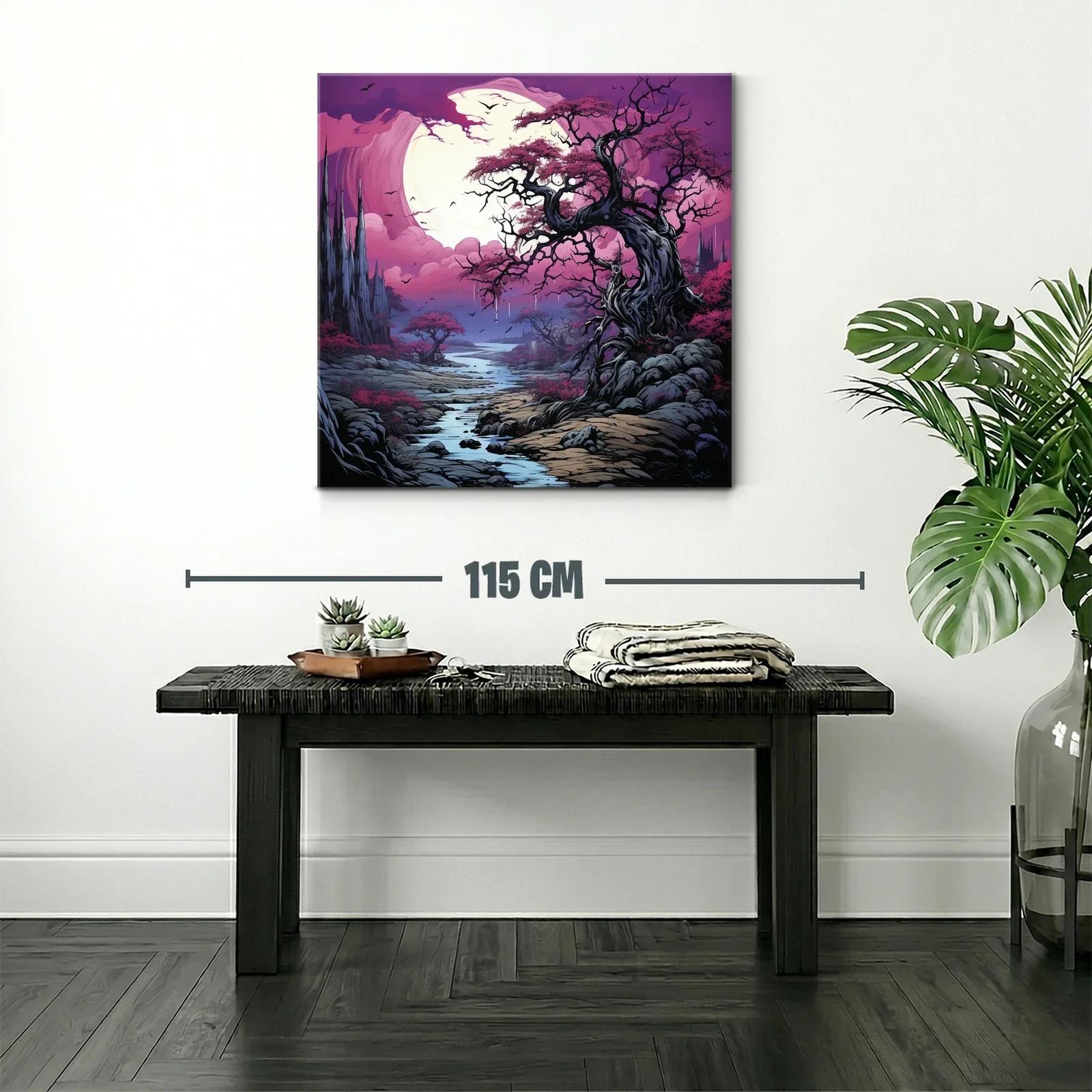 Paisaje fantástico con árboles y río bajo luna llena — miniatura 2