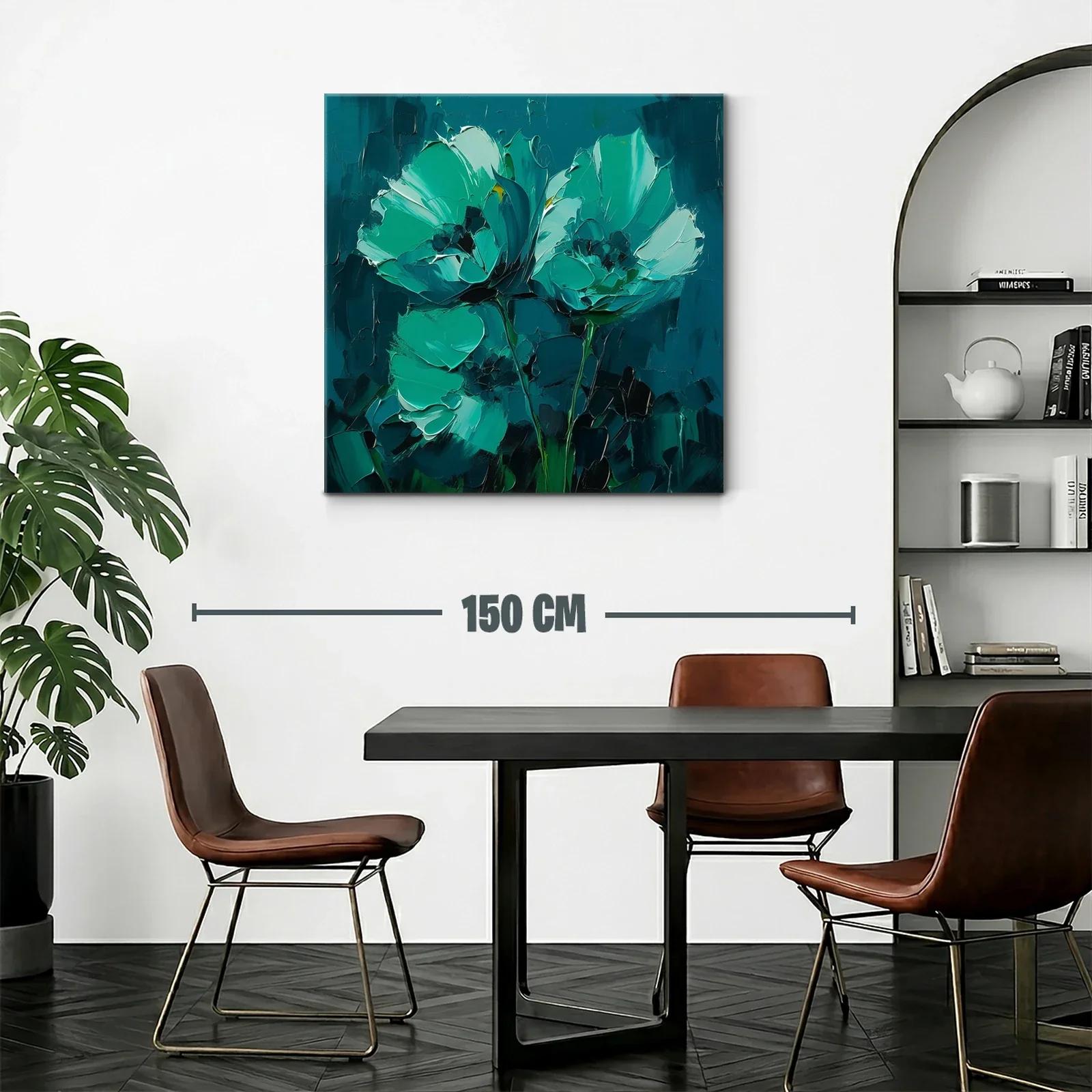 Cuadro floral pintura moderna en tonos verdes y azules — miniatura 2