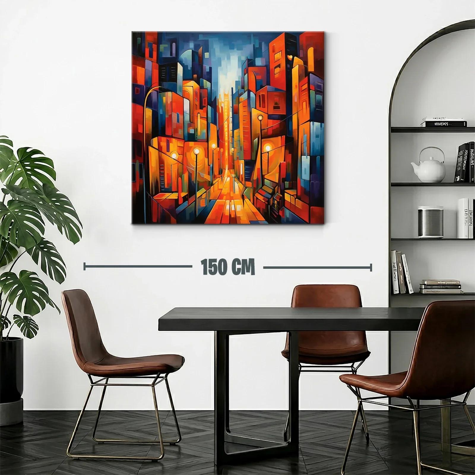 Cuadro vibrante de ciudad iluminada al atardecer — miniatura 2
