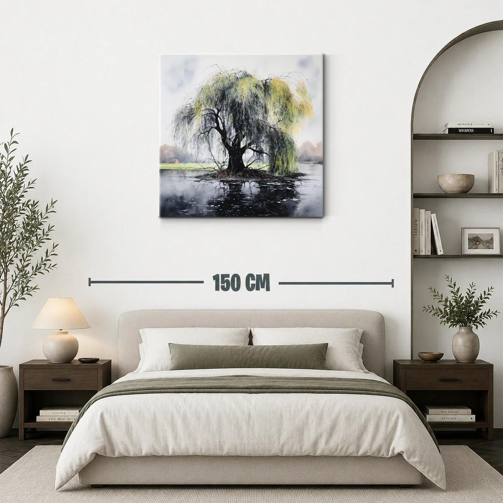 Árbol de Sauce Sobre Isla Reflejado en Lago — miniatura 3