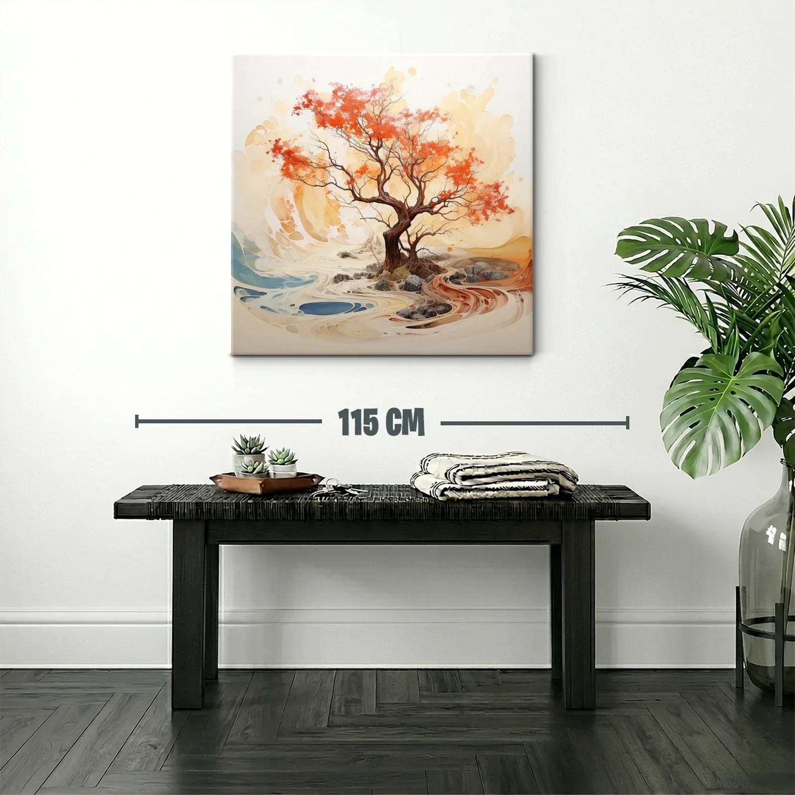 Árbol otoñal con tonos cálidos y paisaje abstracto — miniatura 2