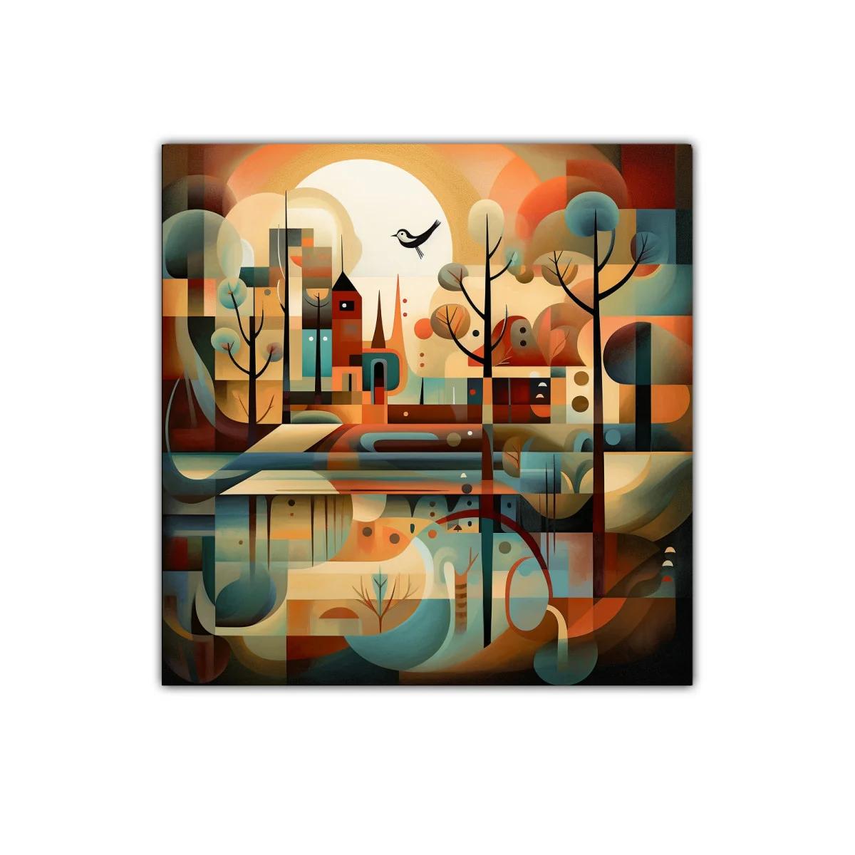 Paisaje abstracto con formas geométricas y tonos cálidos — imagen principal