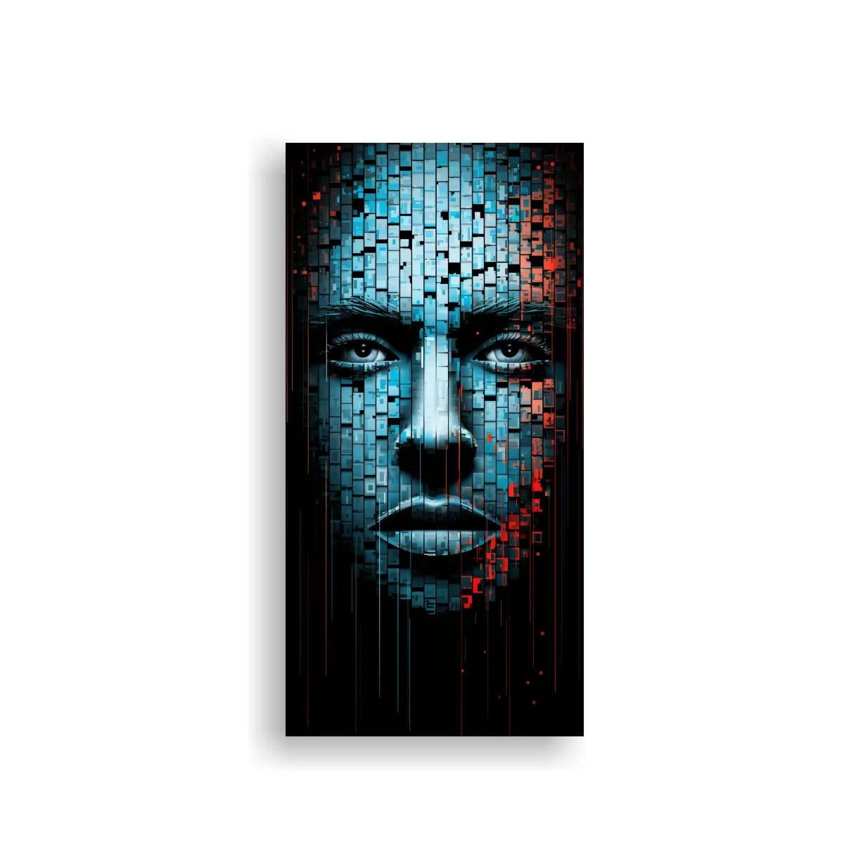 Cuadro rostro femenino en mosaico digital turquesa