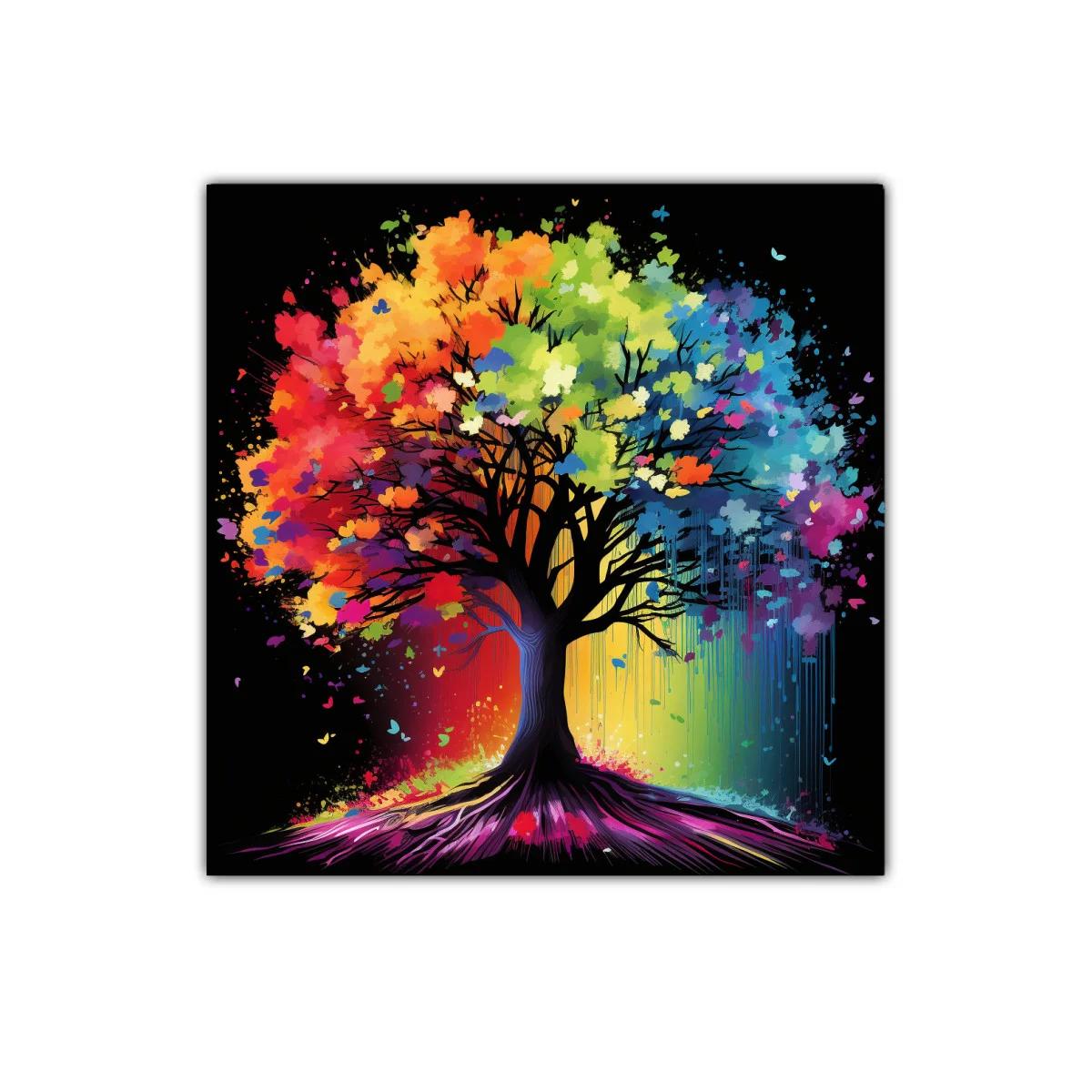 Árbol de colores vibrantes en fondo negro