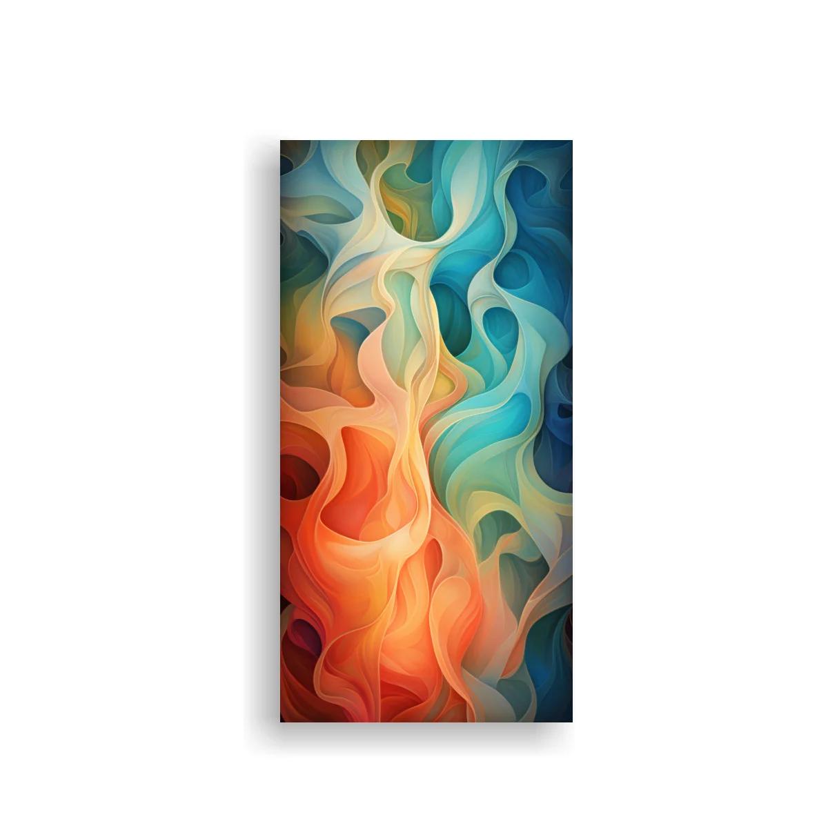 Cuadro formas fluidas abstractas con tonos cálidos azul y turquesa