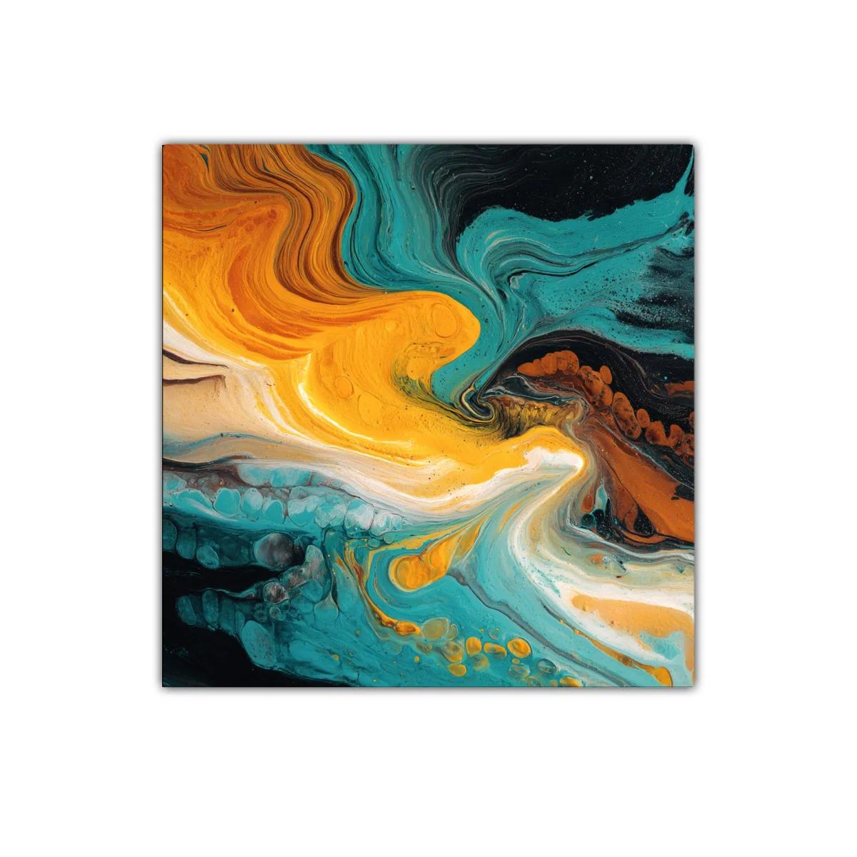 Cuadro abstracto con tonos turquesa y naranja vibrante — imagen principal