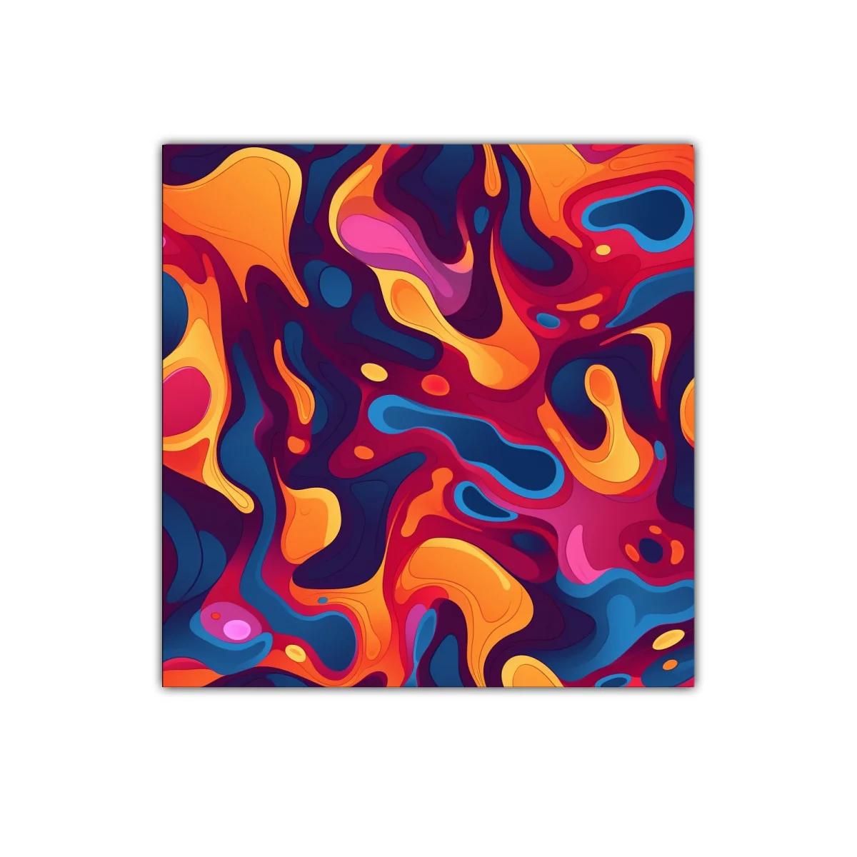 Cuadro abstracto con formas fluidas en tonos cálidos y fríos