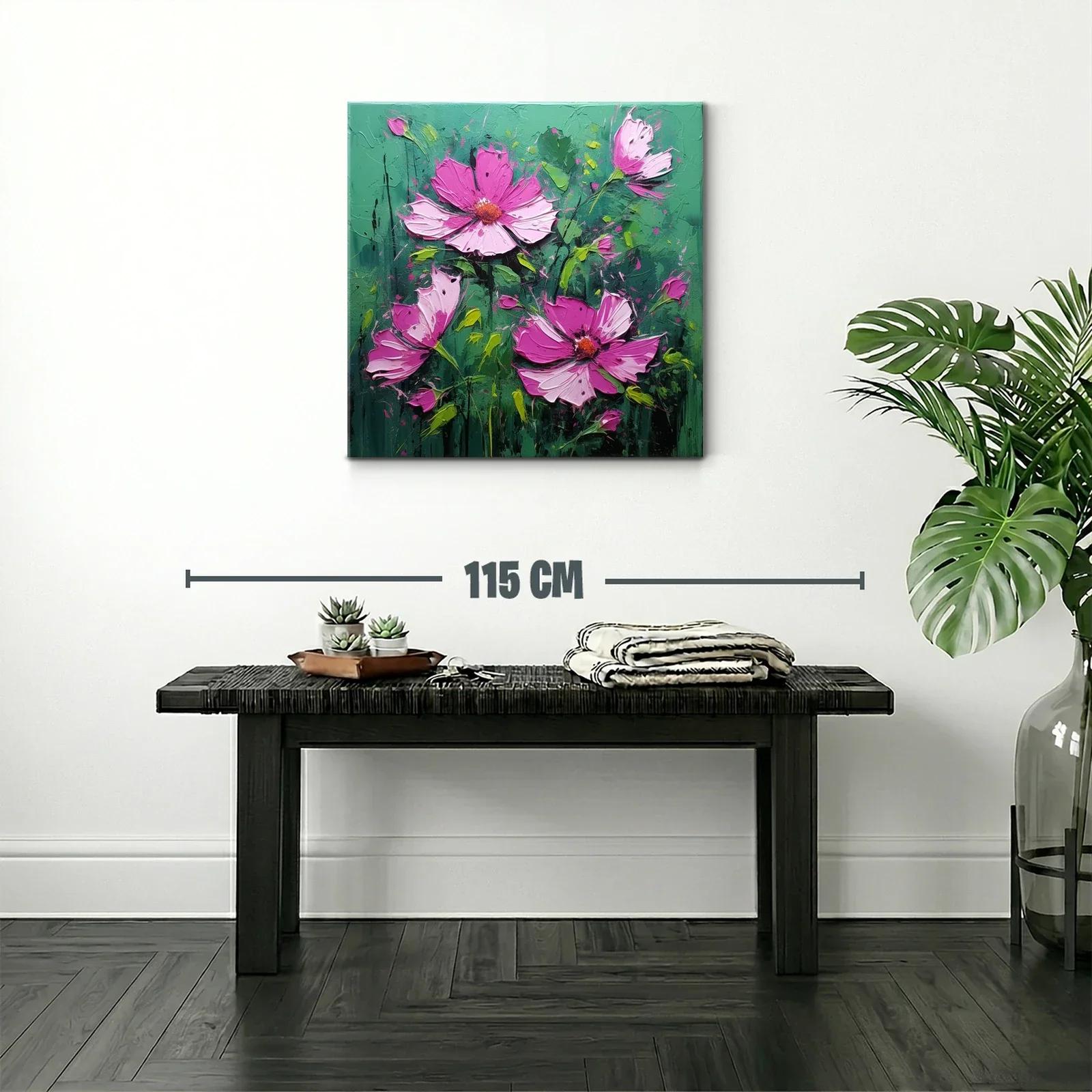 Explosión de flores rosas sobre fondo verde vibrante — miniatura 2