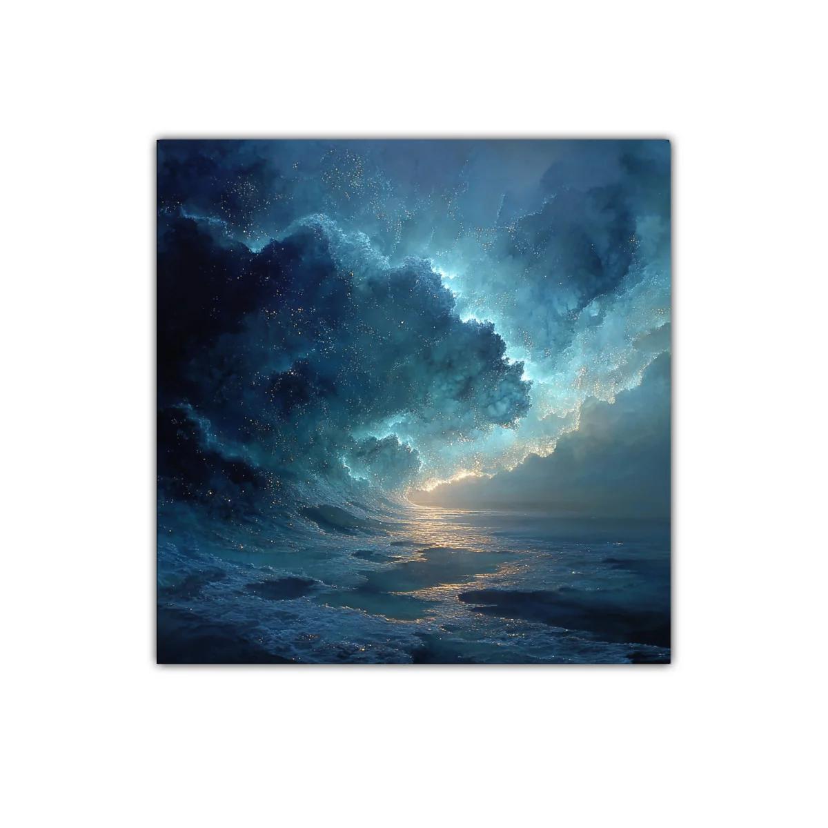 Olas nocturnas con destellos de luz en azul profundo — miniatura 1