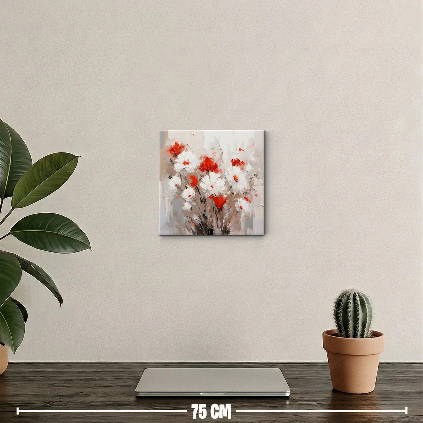 Cuadro Decorativo con Flores Rojas y Blancas en Composición Moderna — miniatura 2