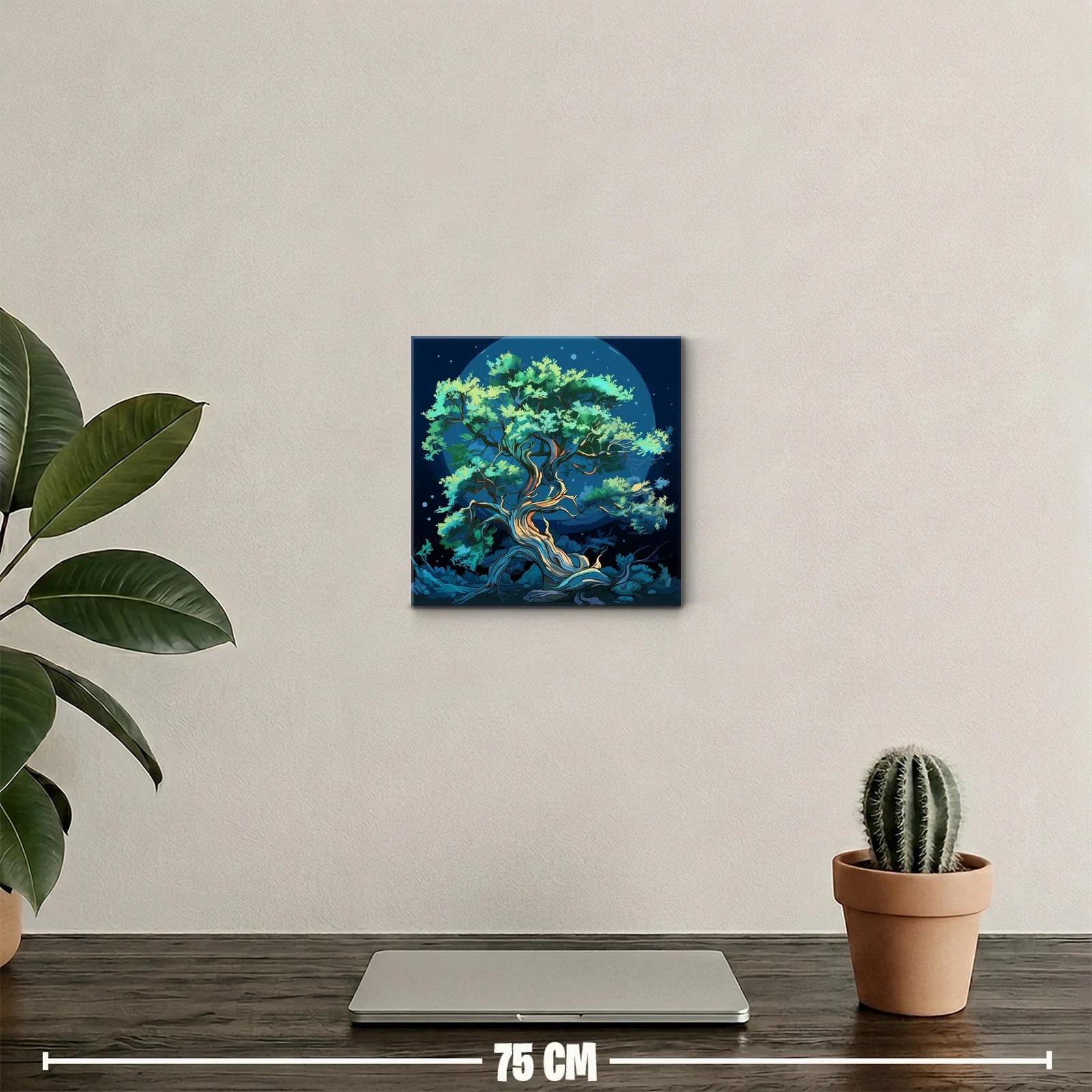 Árbol nocturno con luces mágicas y tonos azules y verdes — miniatura 2