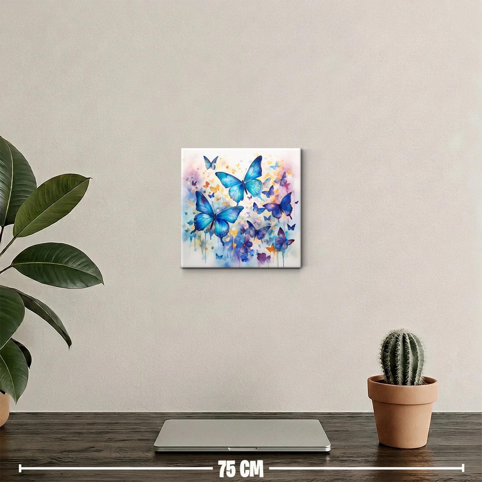 Cuadro decorativo mariposas vibrantes en tonos azules y agua — miniatura 2