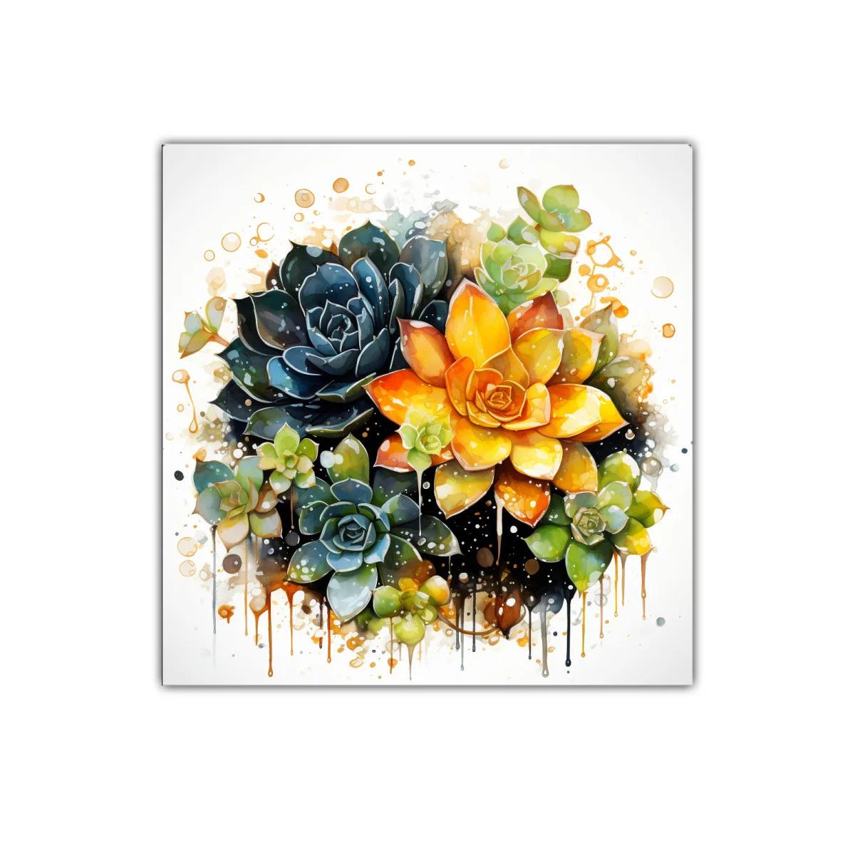 Exquisito cuadro de suculentas con tonos vibrantes y contrastes