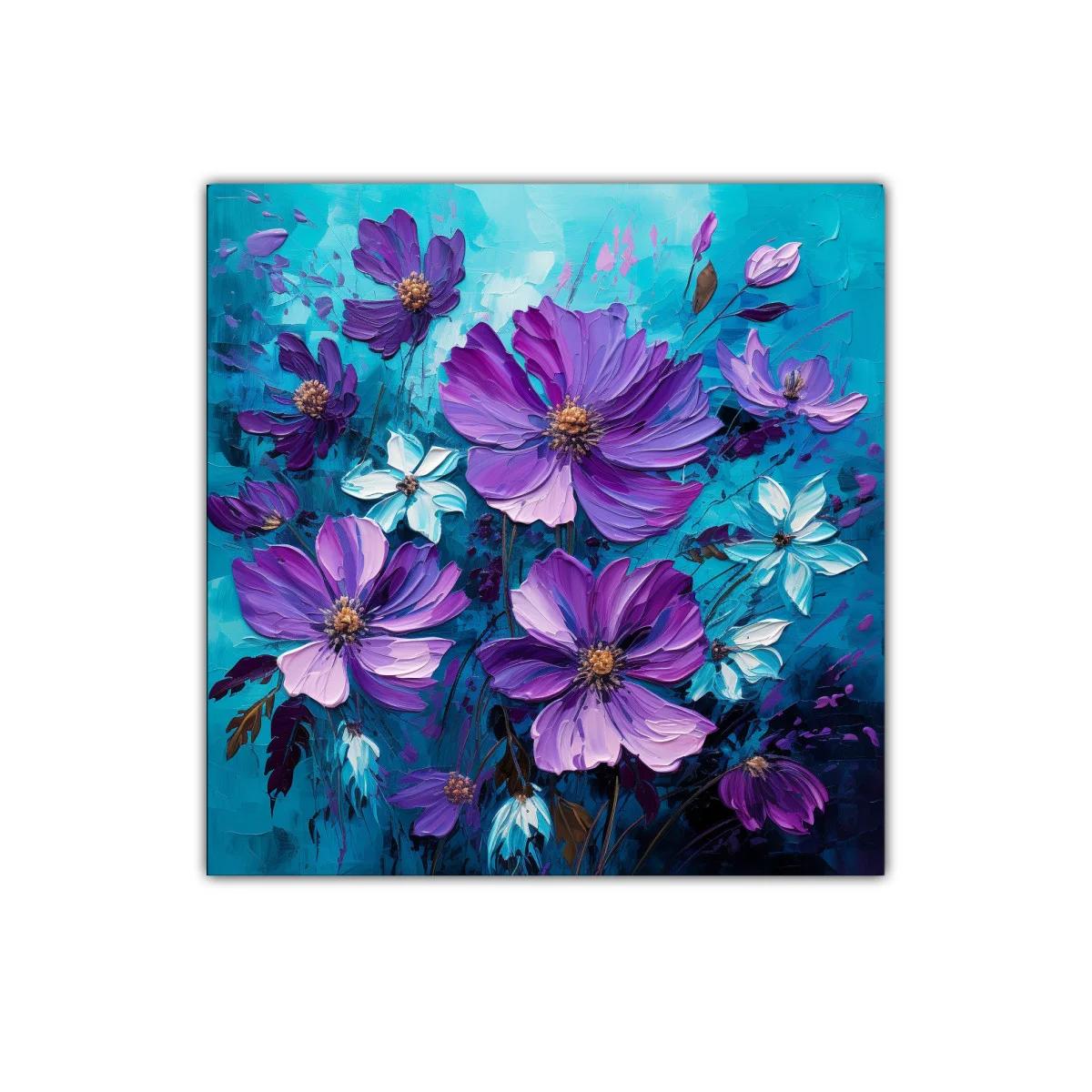 Cuadro floral con flores en tonos violetas y turquesa — imagen principal