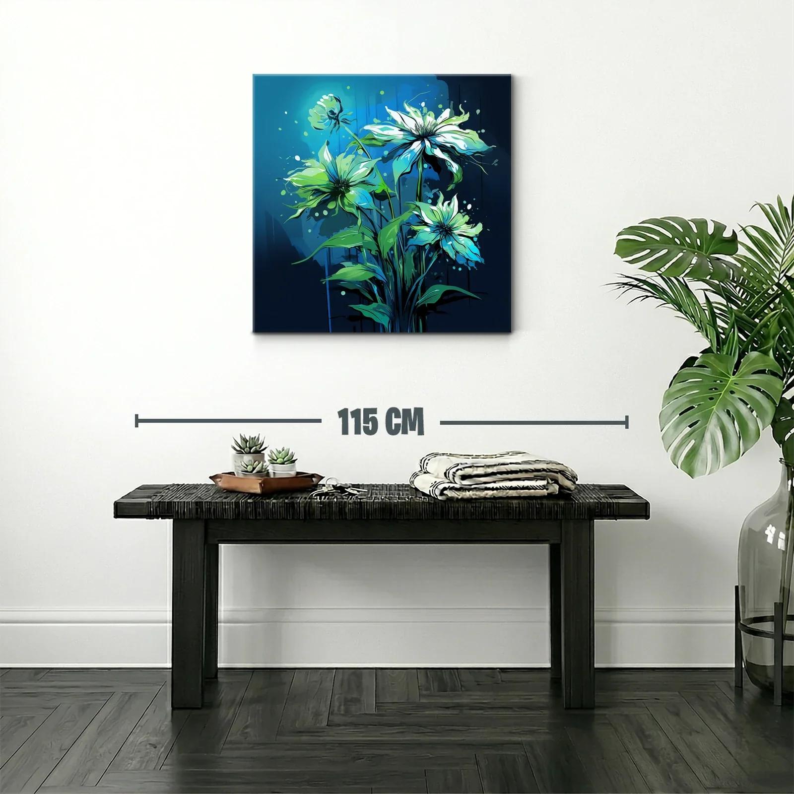 Cuadro floral en tonos azules y verdes vibrantes — miniatura 2