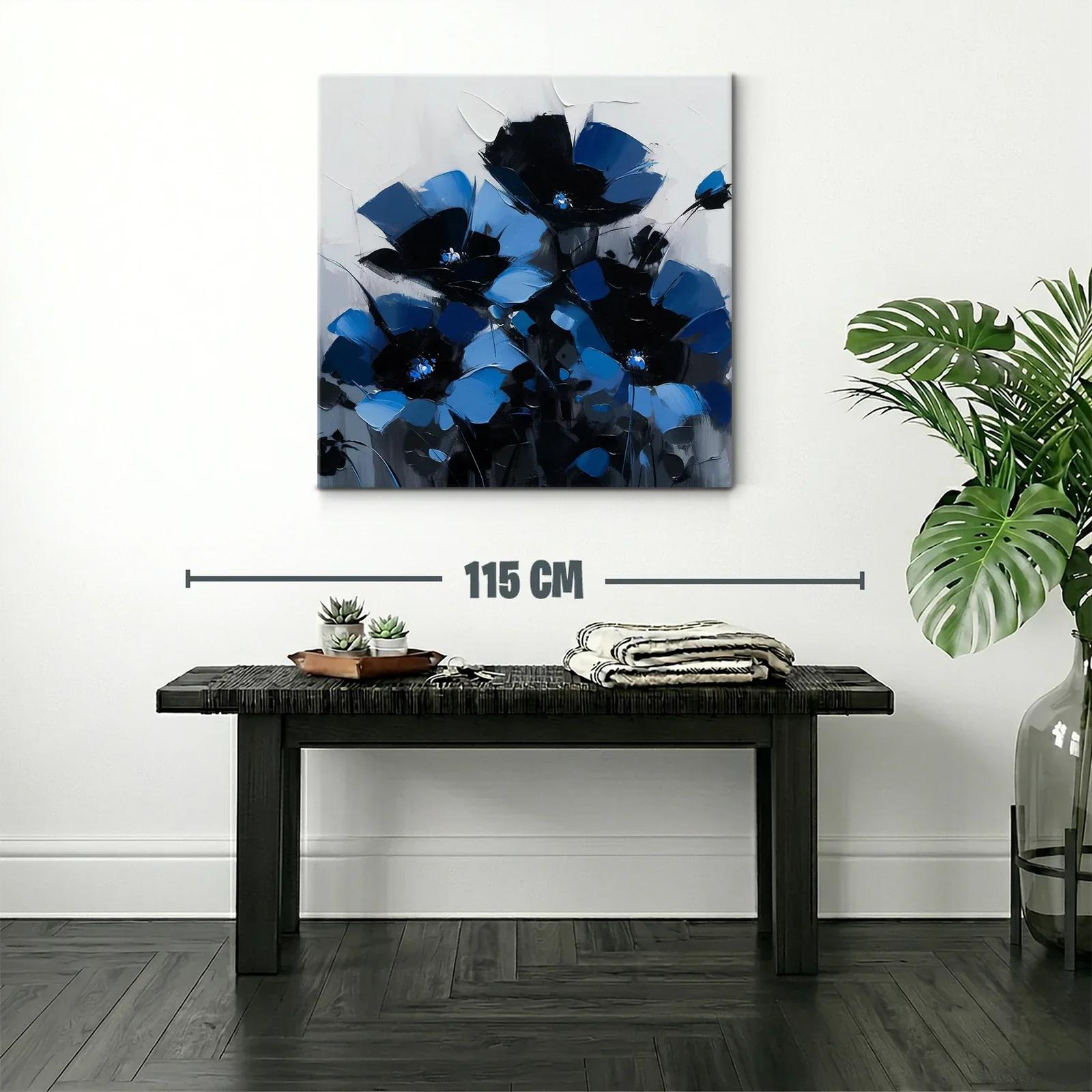 Cuadro floral en intensos tonos azul y negro — miniatura 2