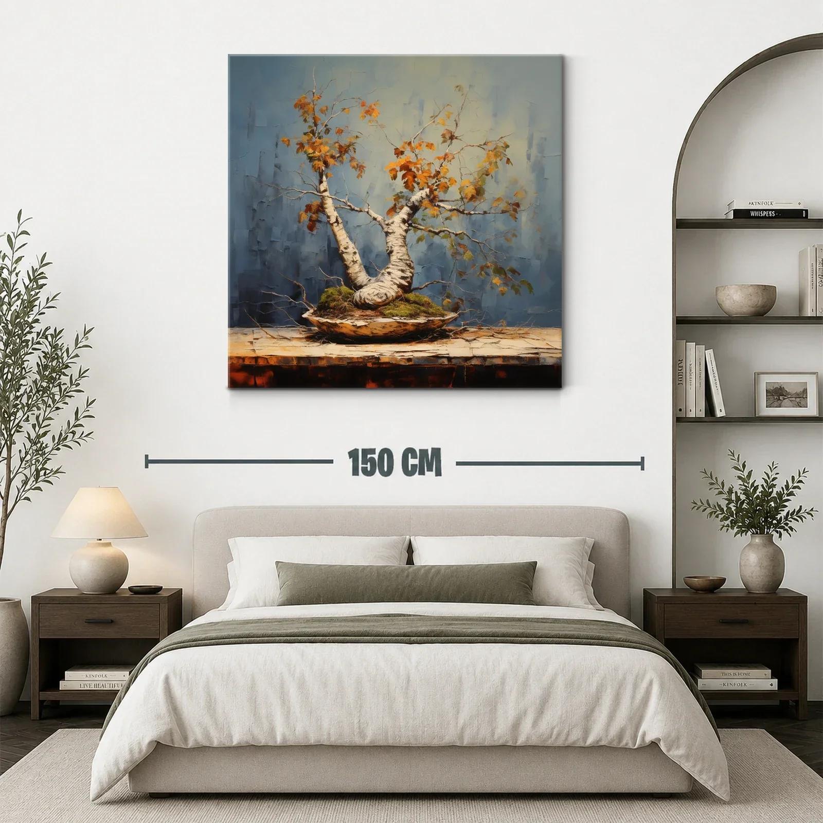 Árbol de otoño en maceta con tonos cálidos y fondo azul — miniatura 3