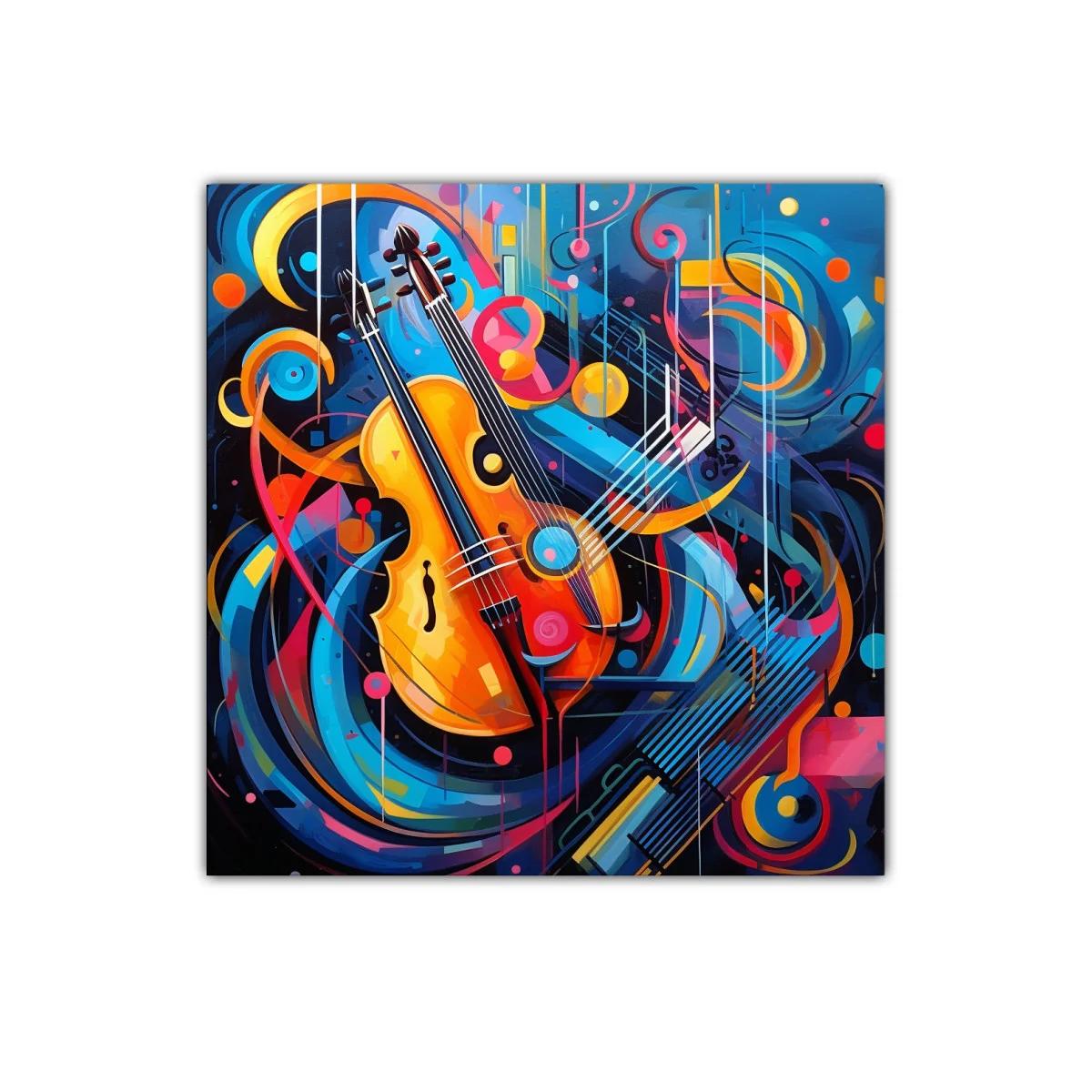 Cuadro vibrante con violín y guitarra en colores vivos — imagen principal