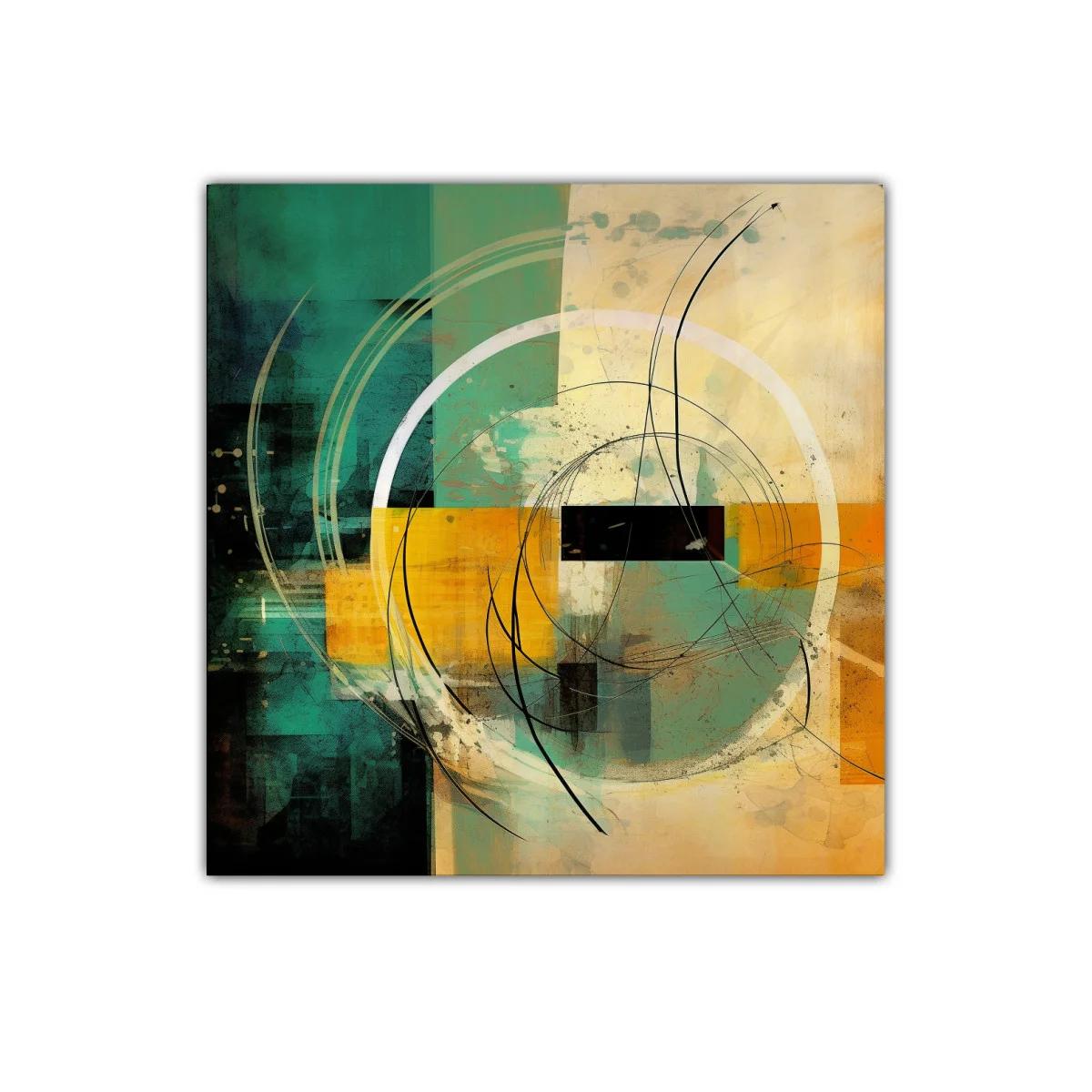 Composición abstracta con círculos y trazos dinámicos
