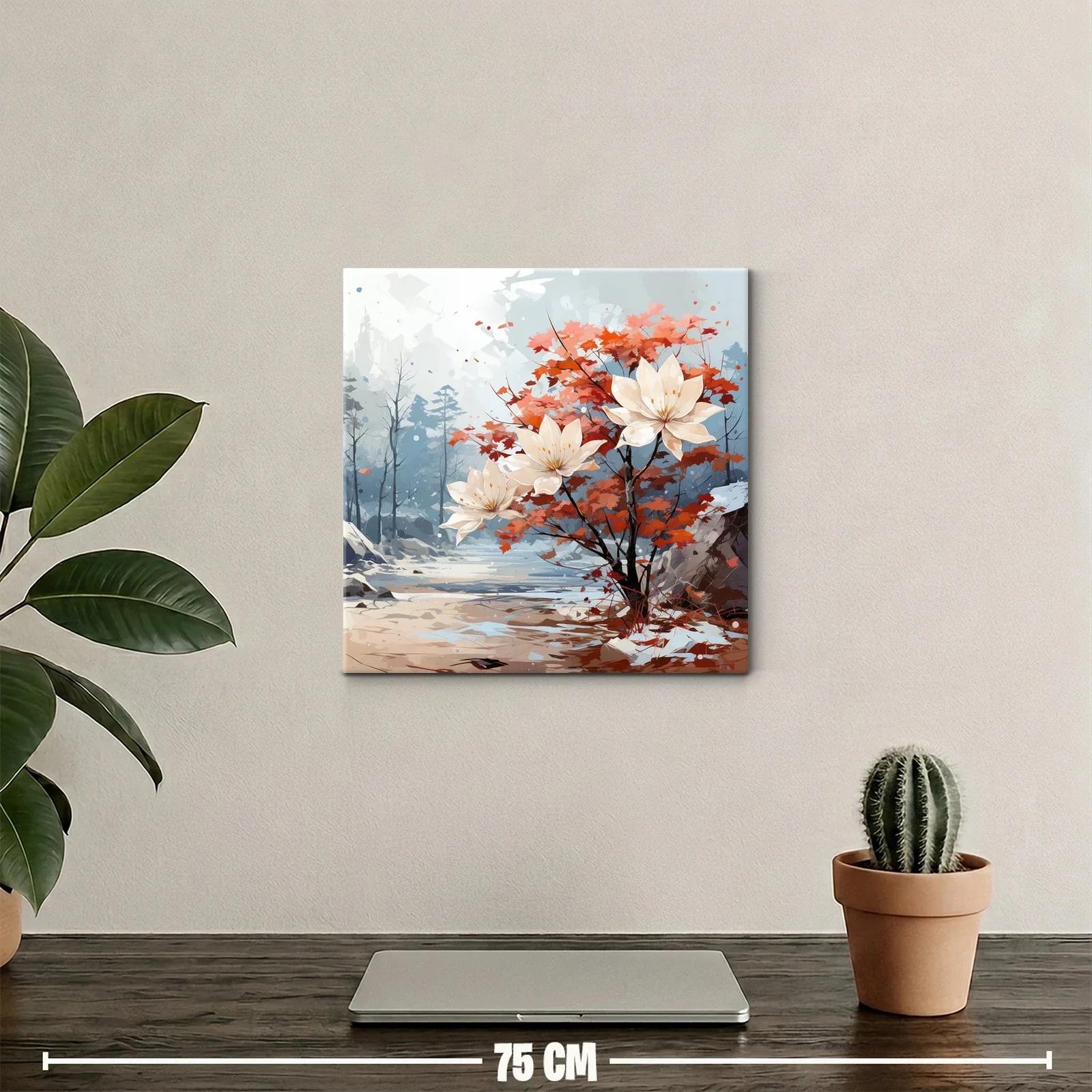Flores blancas y hojas otoñales en paisaje sereno — miniatura 2