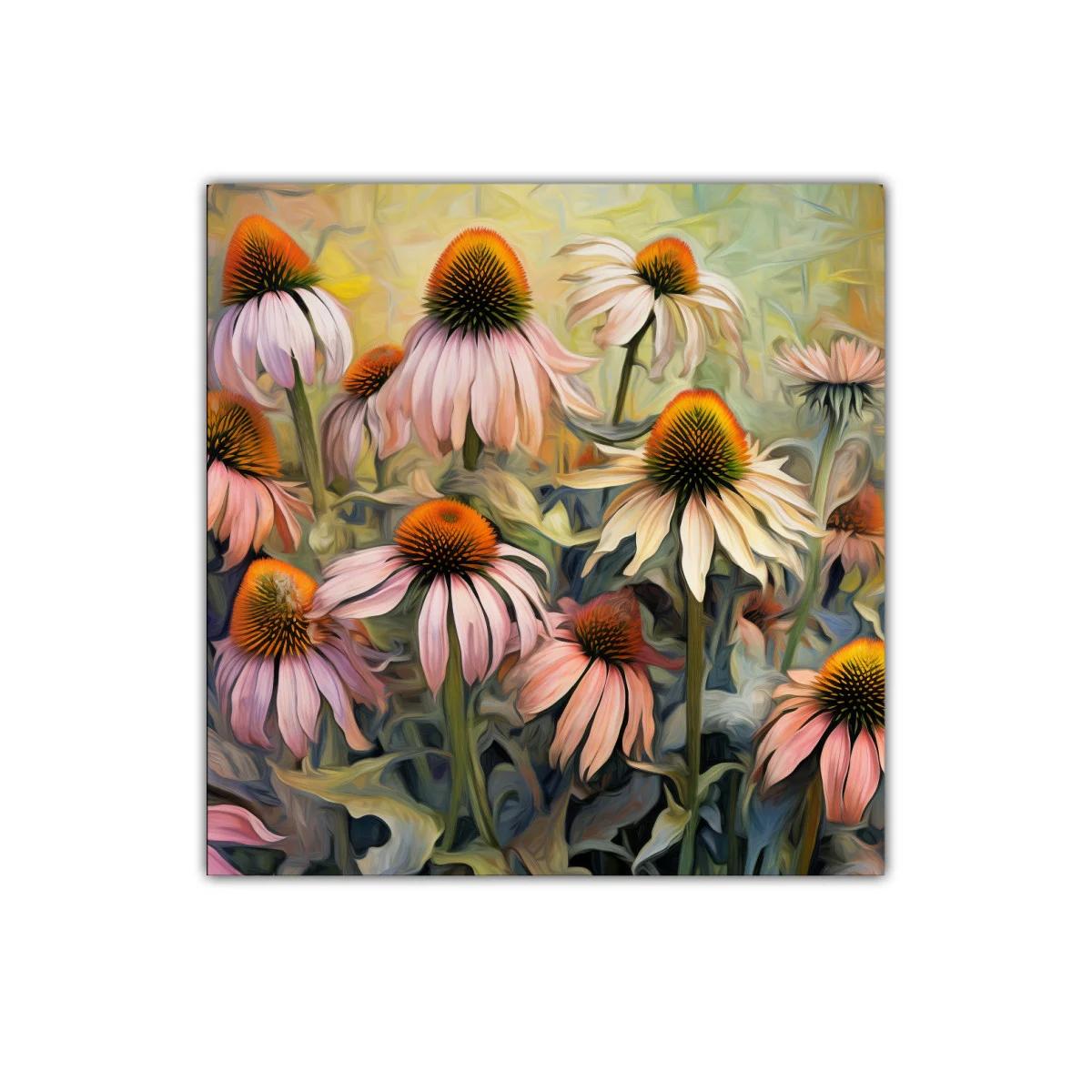 Cuadro decorativo con flores de coneflower en tonos cálidos