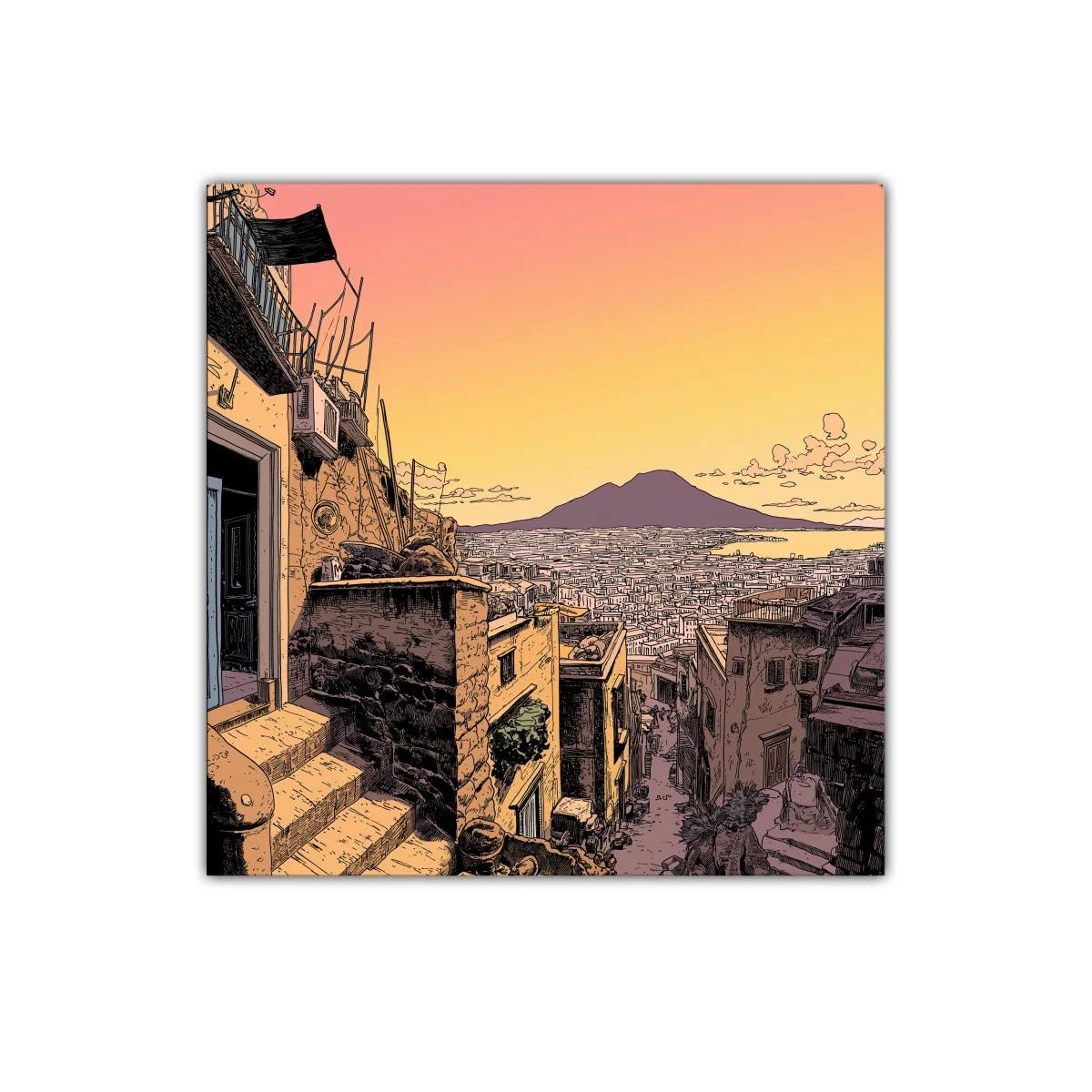 Atardecer cálido sobre calle de ciudad histórica italiana