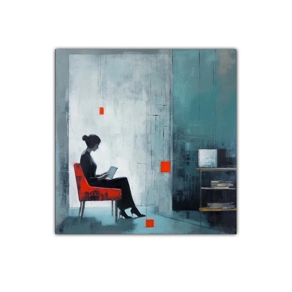 Silencio y reflexión en tonos fríos con toques rojos