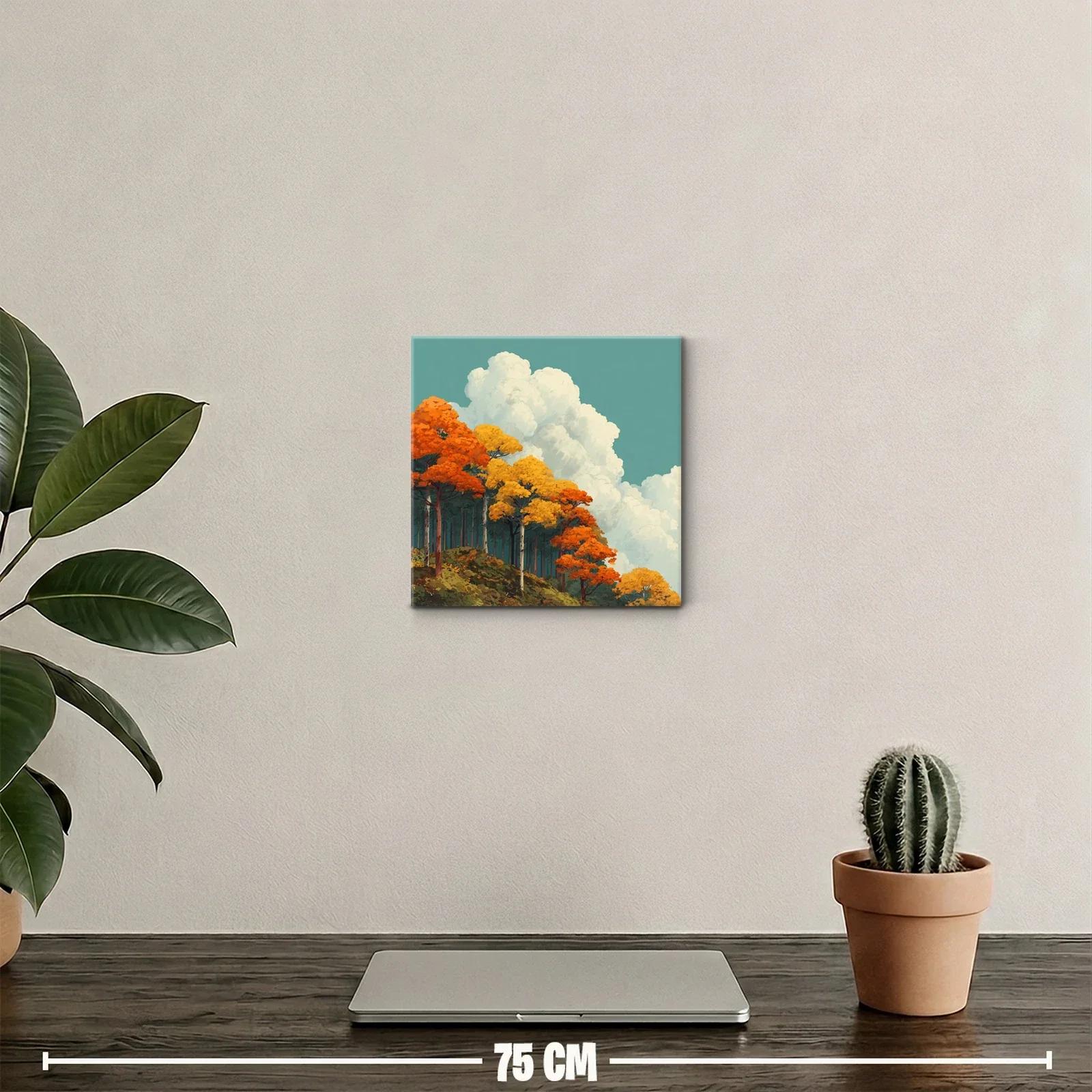 Bosque en otoño con cielo nublado y árboles coloridos — miniatura 2