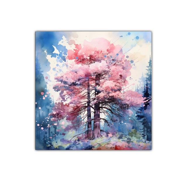 Árboles en flor con tonos suaves y atmósfera mágica