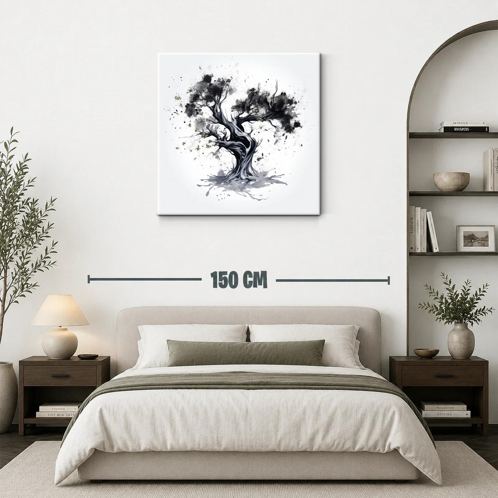 Árbol abstracto en tonos gris y negro con detalles verdes — miniatura 3