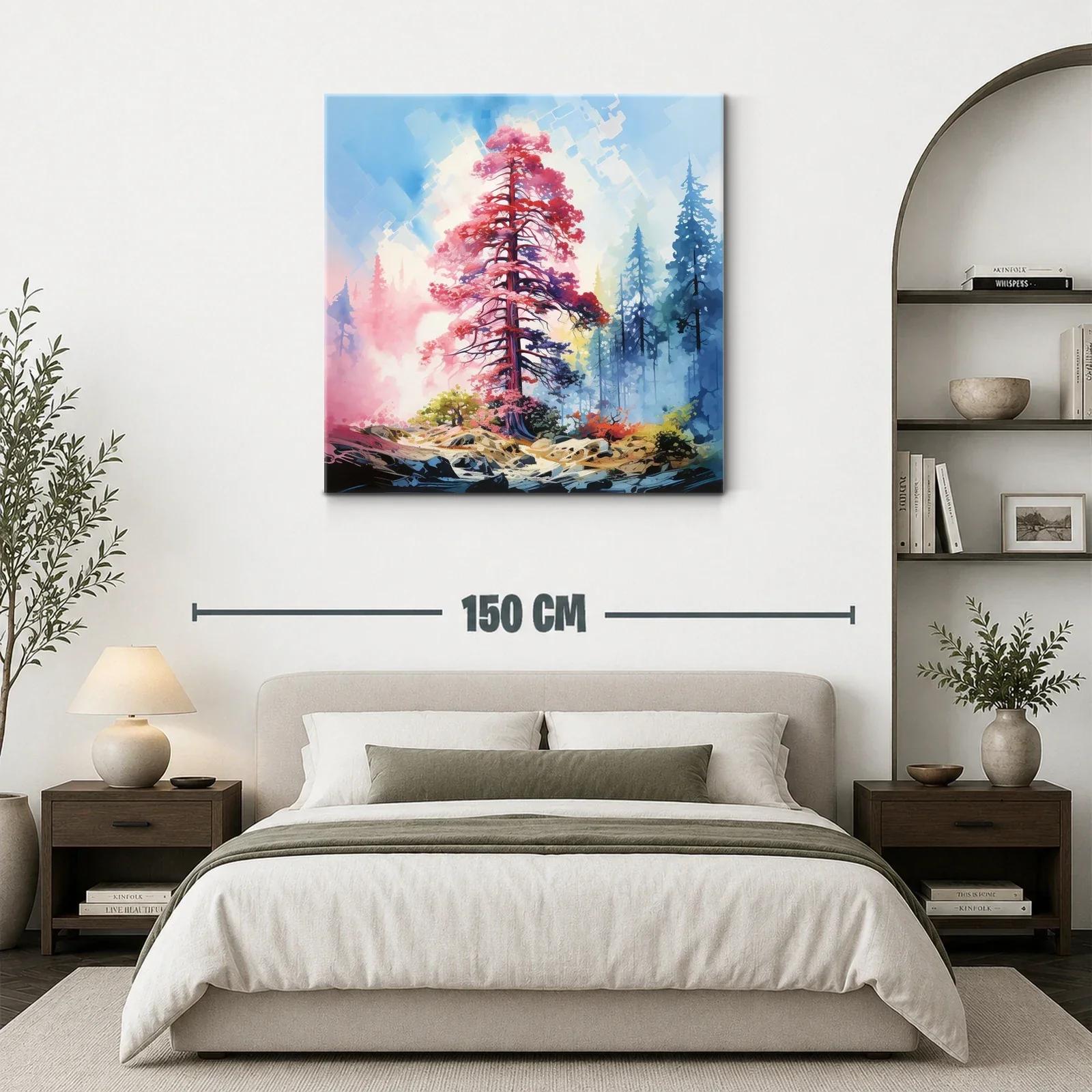 Árbol Carmesí en Bosque Brumoso con Luz Radiante — miniatura 3