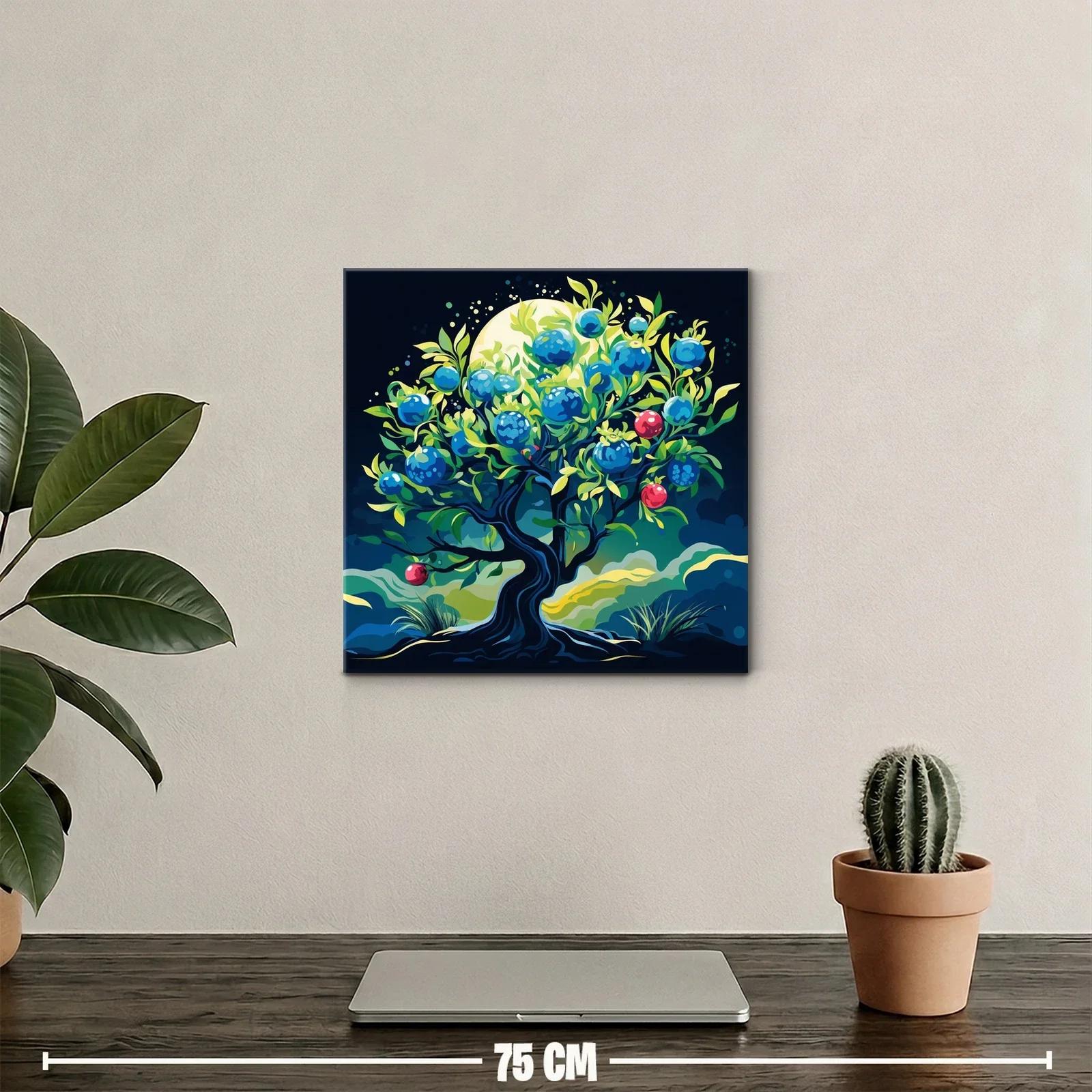 Árbol mágico con frutos azules y rojos en paisaje nocturno — miniatura 2