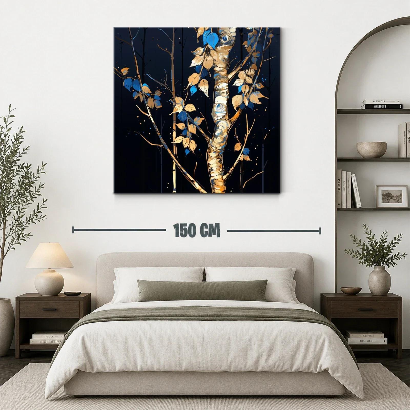 Cuadro Árbol con Hojas en Tonos Azules y Dorados — miniatura 3