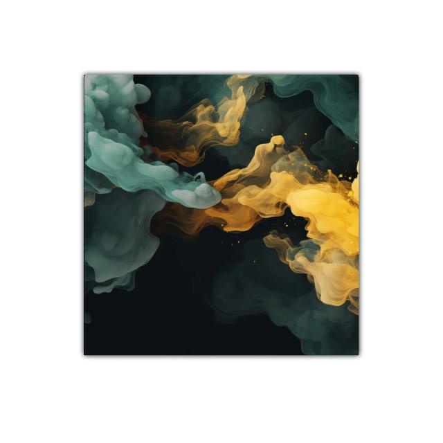 Cuadro decorativo abstracto en tonos dorados y verdes suaves