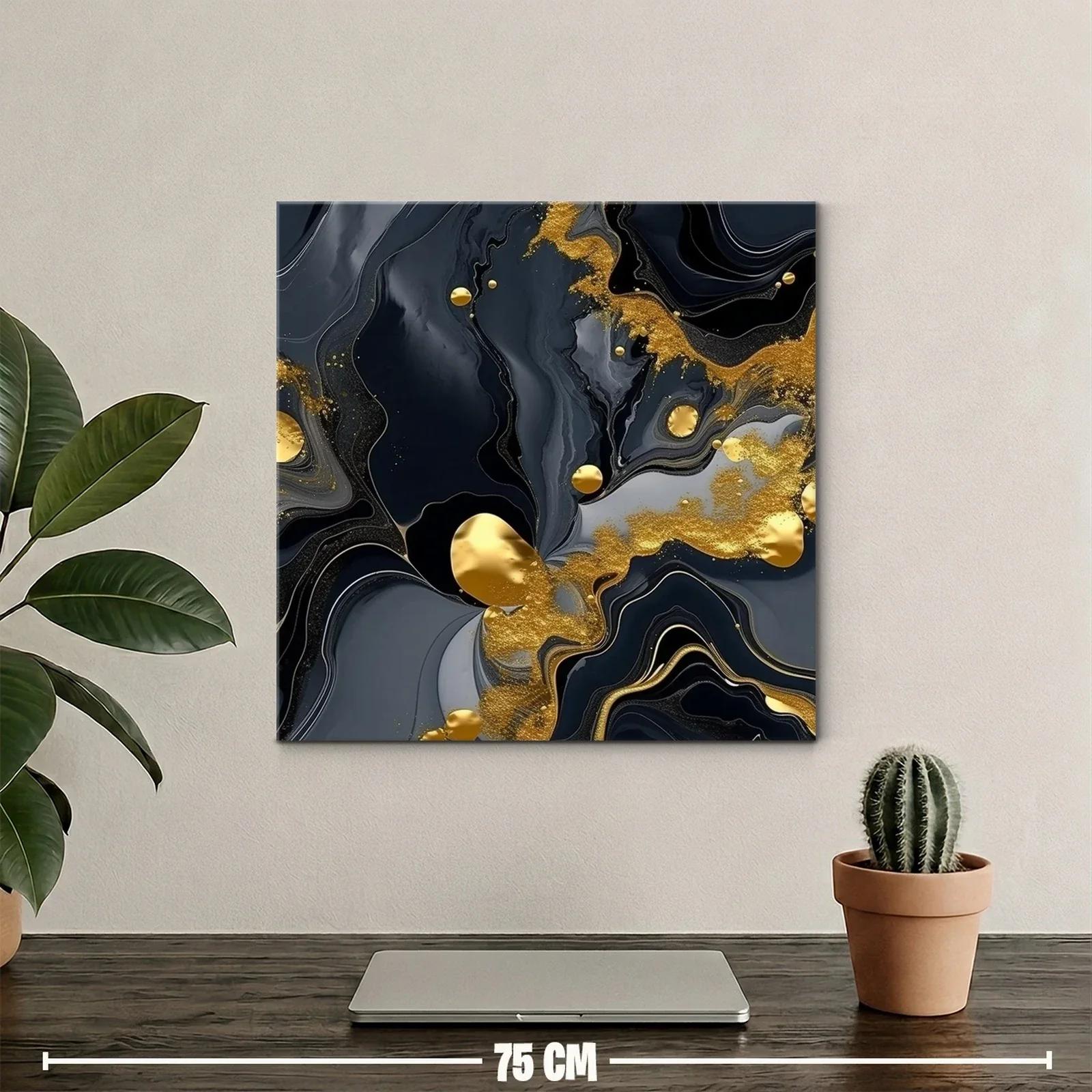 Arte abstracto con fluidez en negro y detalles dorados — miniatura 2