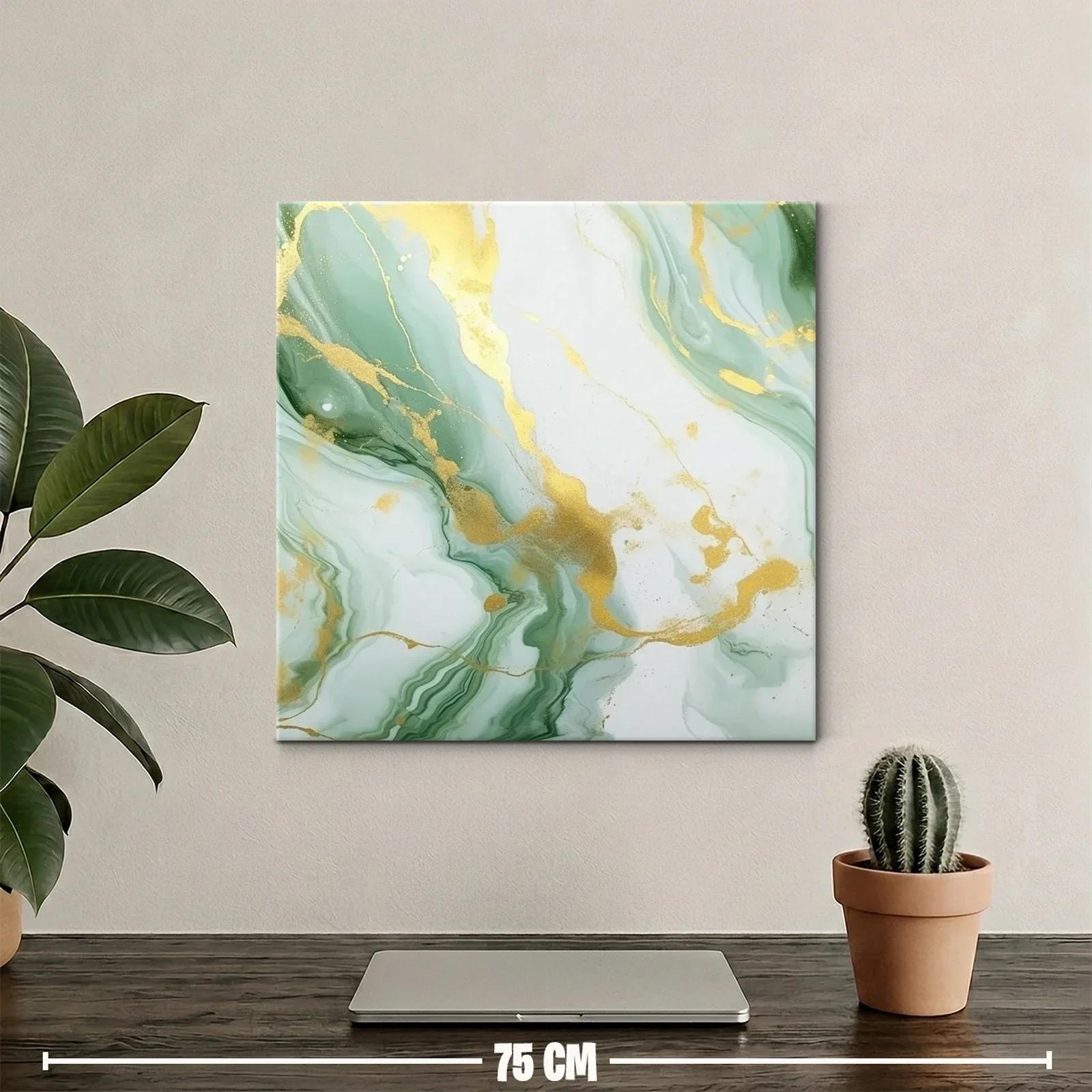 Cuadro abstracto en tonos verdes con destellos dorados elegantes — miniatura 2