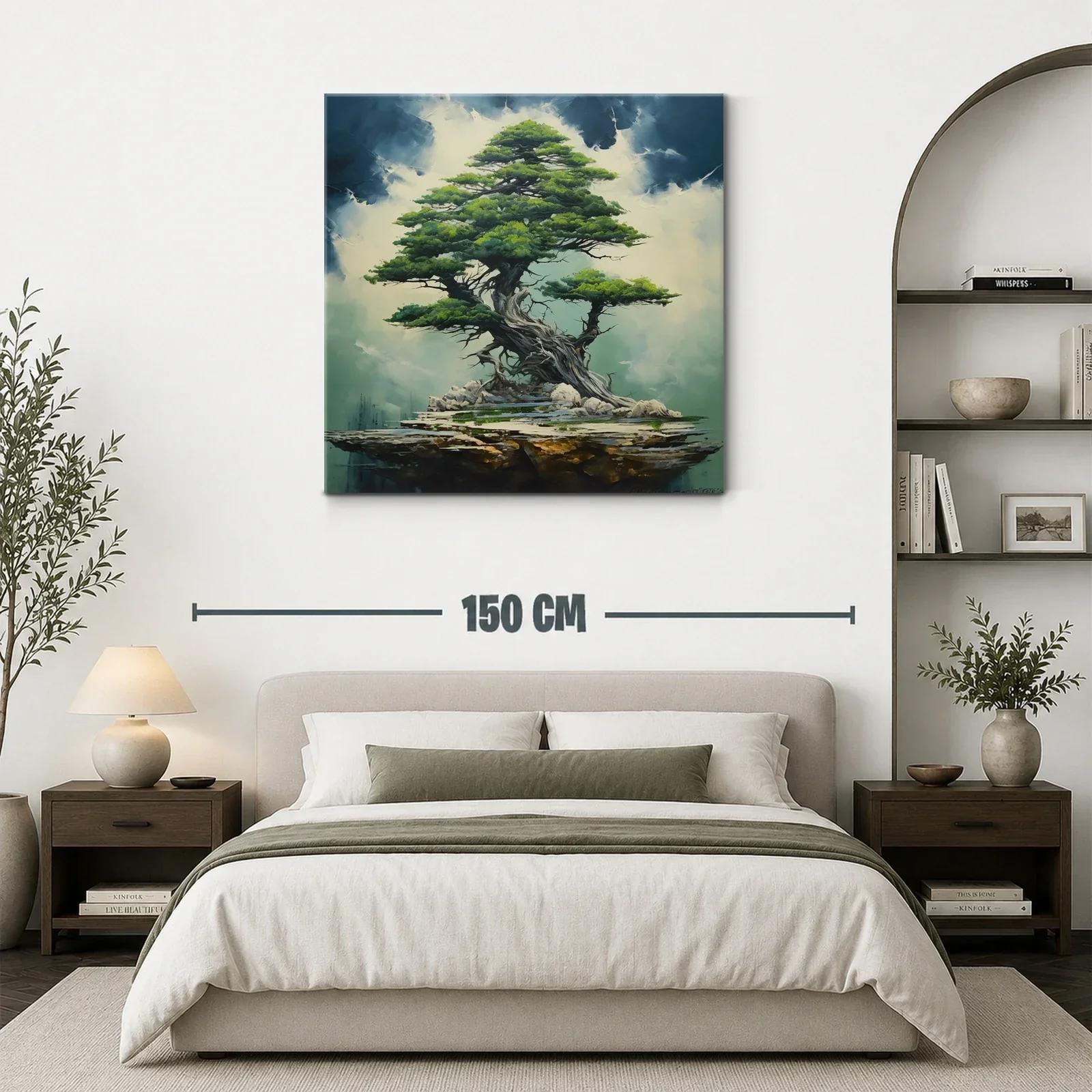 Árbol majestuoso sobre piedra con tonos verdes y azules — miniatura 3