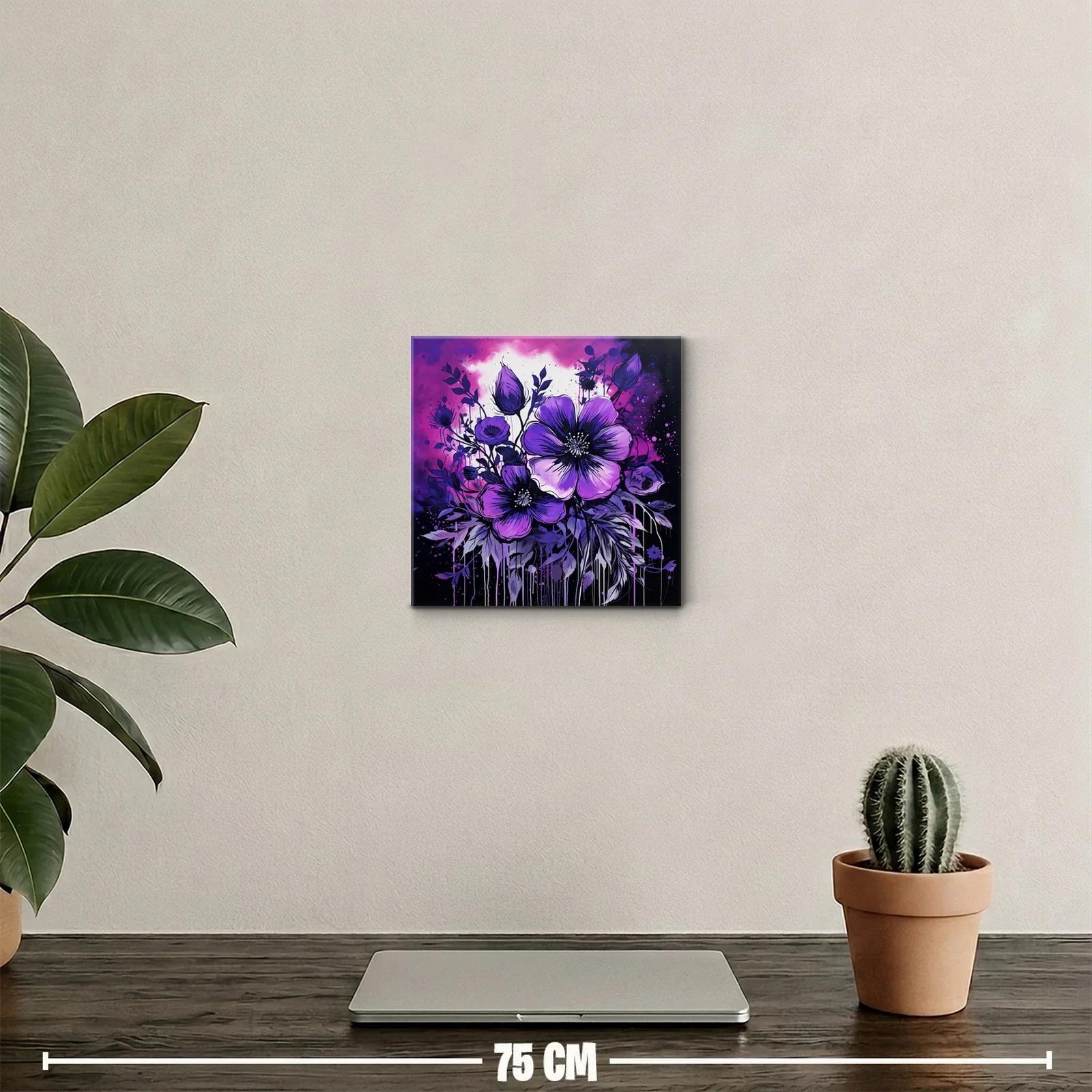 Cuadro decorativo con flores en tonos morados vibrantes — miniatura 2