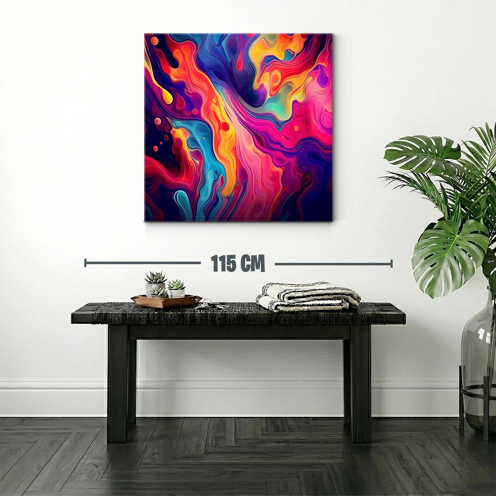 Cuadro abstracto con vibrantes tonos rojo naranja y azul — miniatura 2