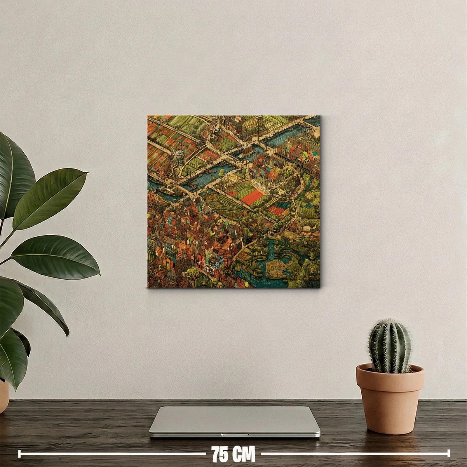 Mapa artístico de pueblo y campos con canales y puentes — miniatura 2