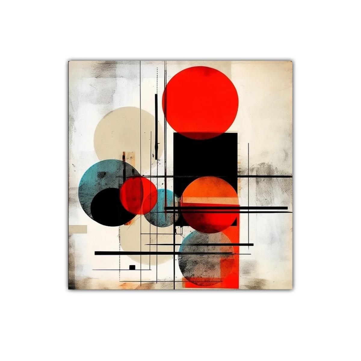 Composición geométrica con círculos rojo y azul vibrante