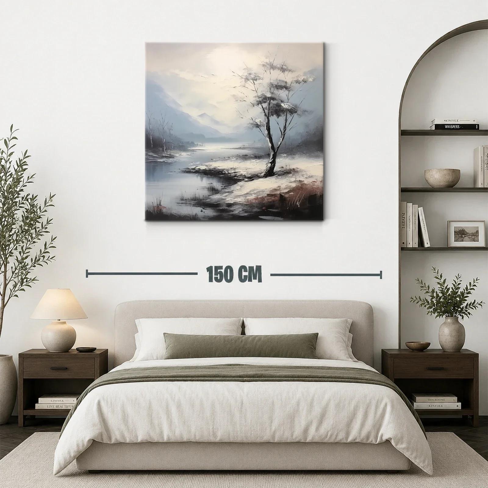 Paisaje con árbol solitario y lago en tonos suaves — miniatura 3