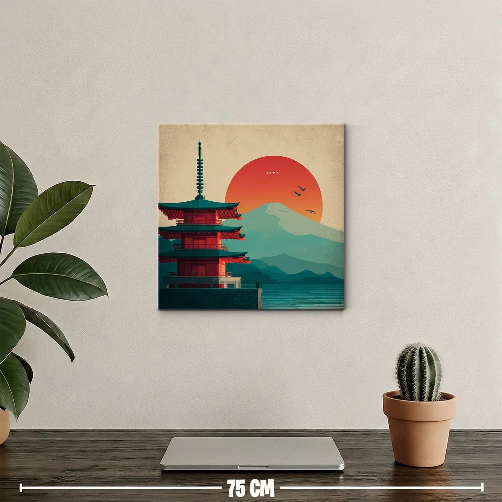 Paisaje japonés con pagoda y monte Fuji al atardecer — miniatura 2