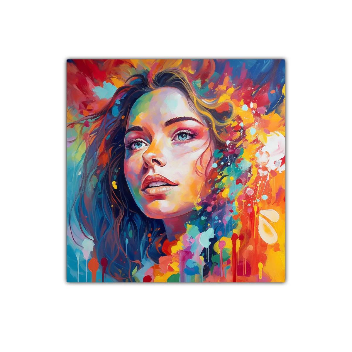 Retrato vibrante con explosión de color y expresión intensa