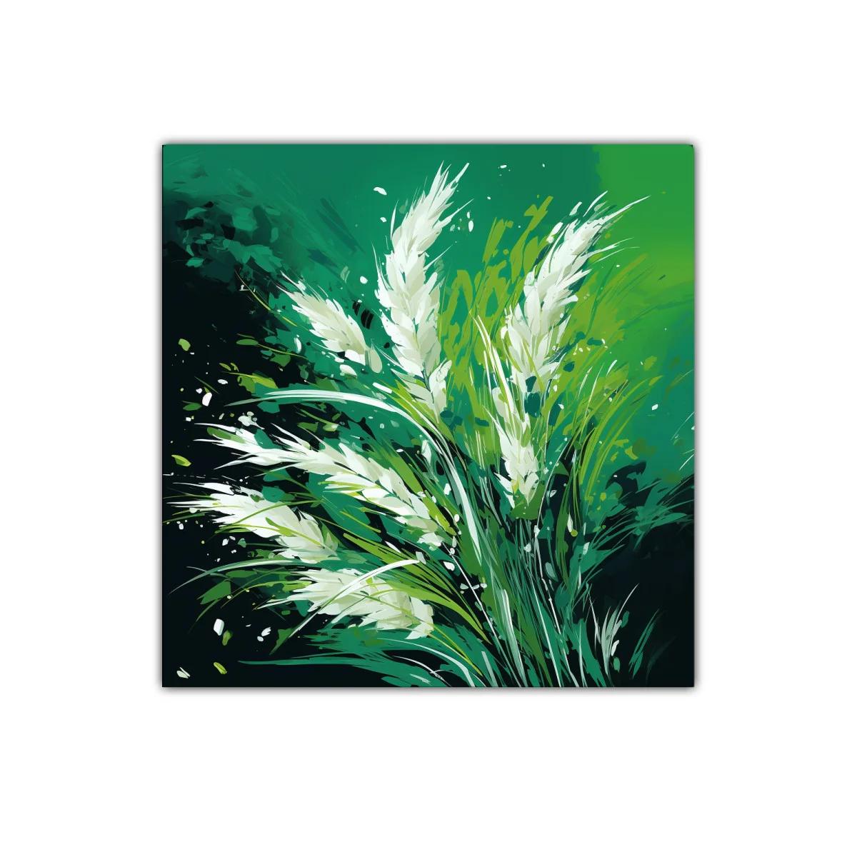 Cuadro decorativo de espigas blancas en tonos verdes vibrantes — imagen principal