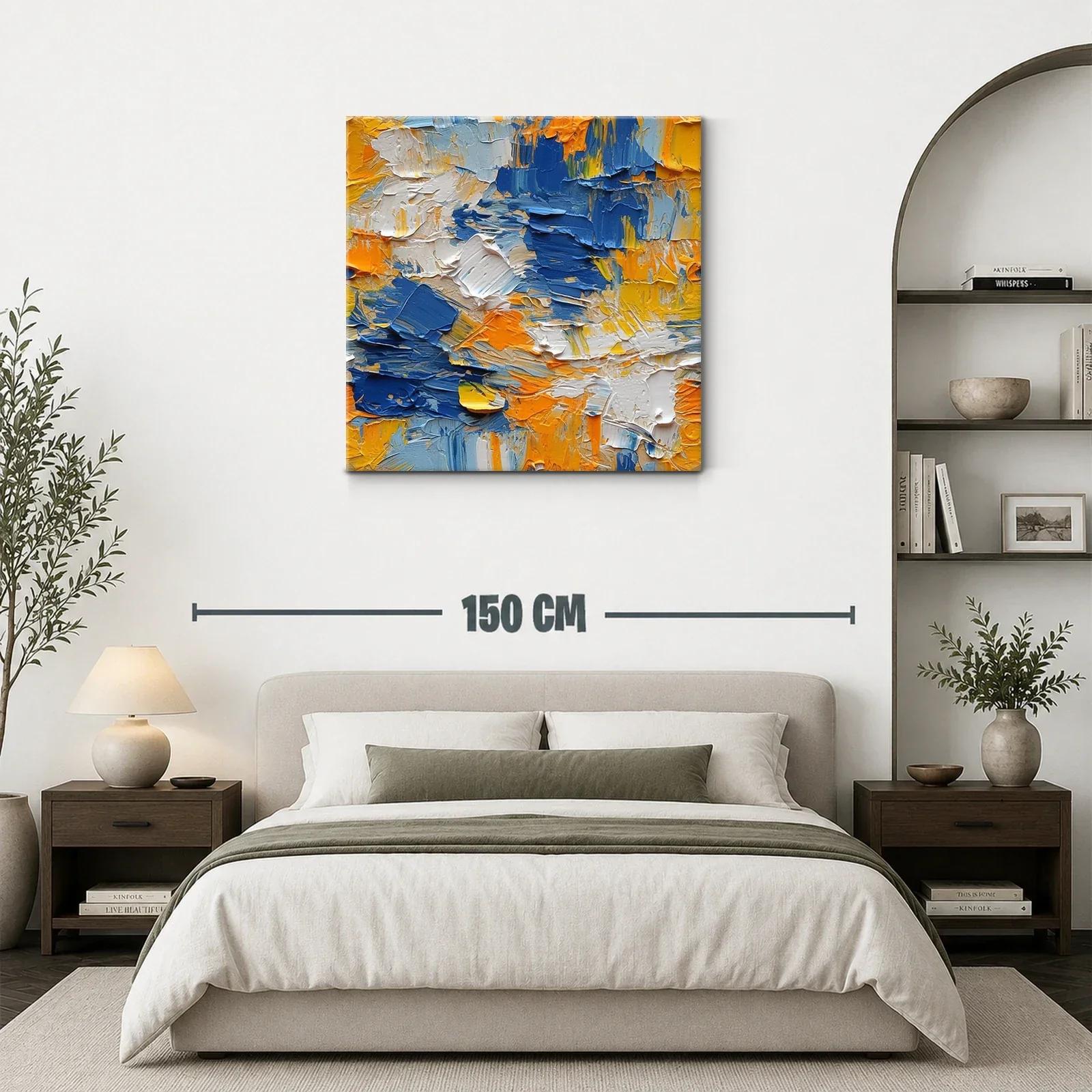 Cuadro abstracto vibrante en tonos azules y naranjas intensos — miniatura 3