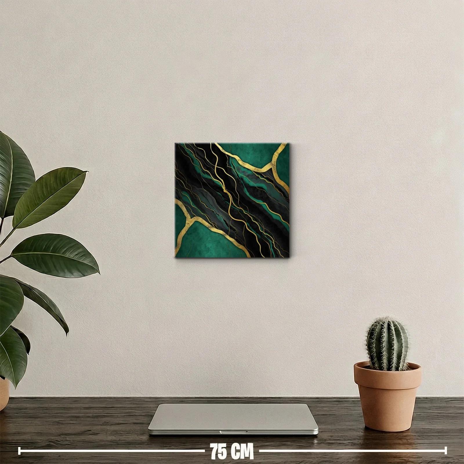Cuadro abstracto en negro y verde con detalles dorados — miniatura 2