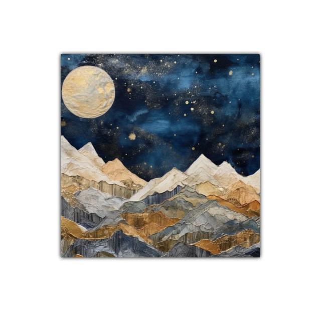 Montañas doradas bajo un cielo estrellado nocturno